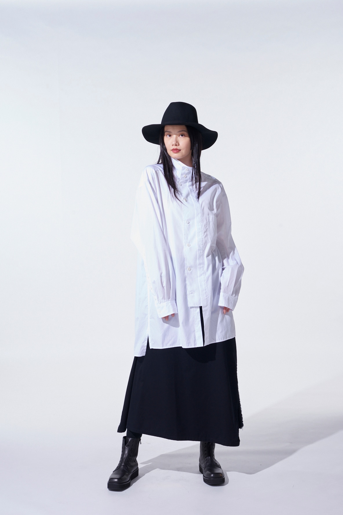 【11/21～11/25 Y's OMOTESANDO 先行販売】COTTON BROAD MULTI-BUTTONED SLEEVES STAND COLLAR SHIRT