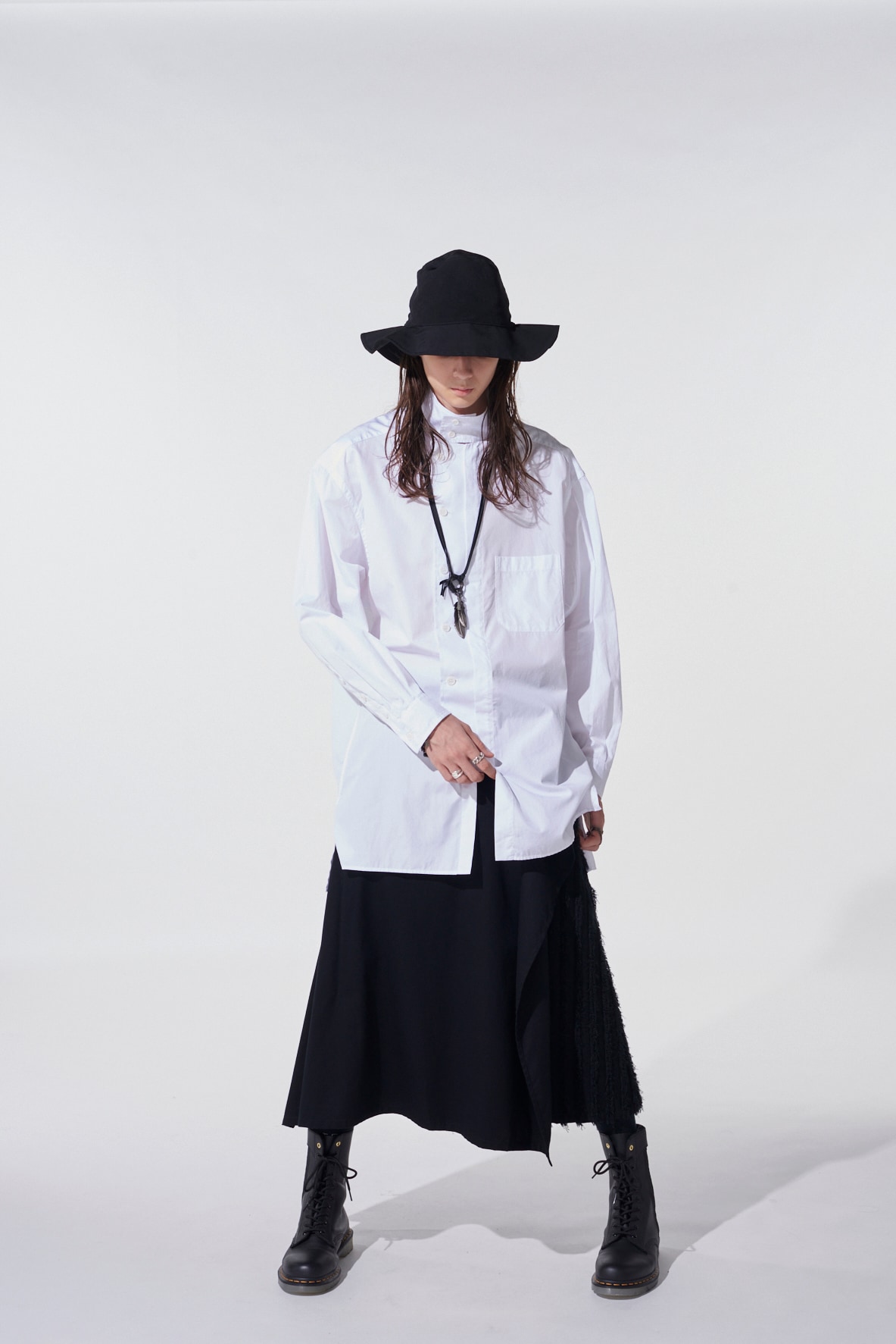 【11/21～11/25 Y's OMOTESANDO 先行販売】COTTON BROAD MULTI-BUTTONED SLEEVES STAND COLLAR SHIRT