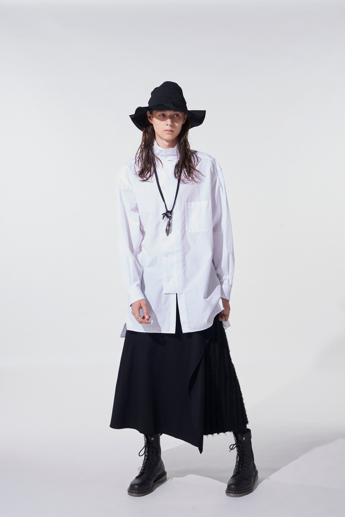 【11/21～11/25 Y's OMOTESANDO 先行販売】COTTON BROAD MULTI-BUTTONED SLEEVES STAND COLLAR SHIRT