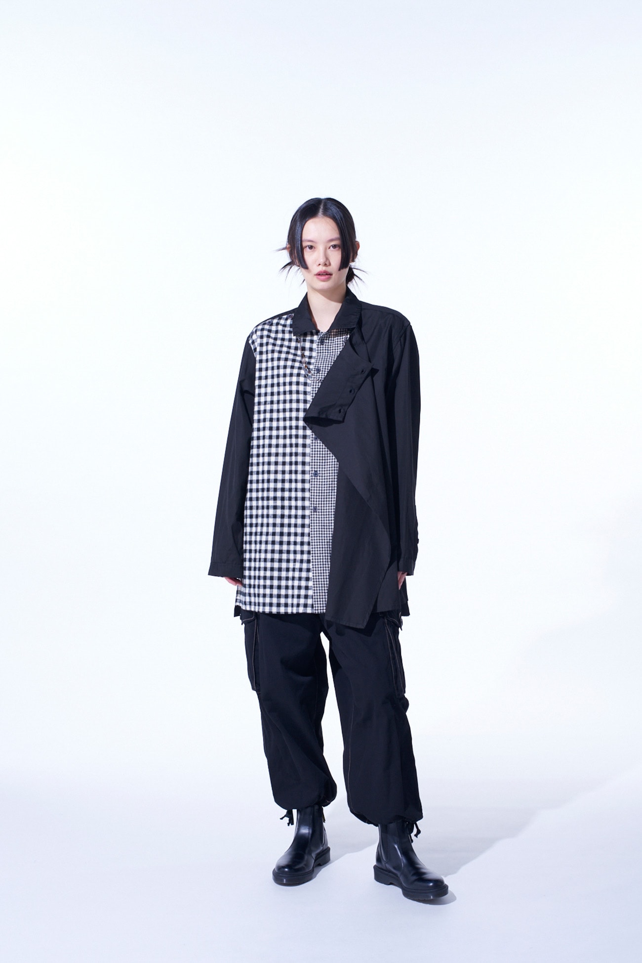 GINGHAM CHECK COMBINATION FRONT LAYER SHIRT