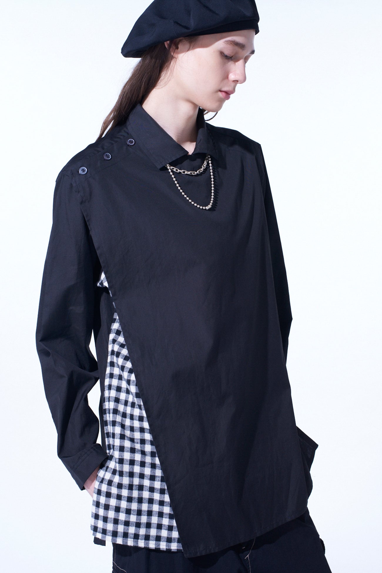 GINGHAM CHECK COMBINATION FRONT LAYER SHIRT