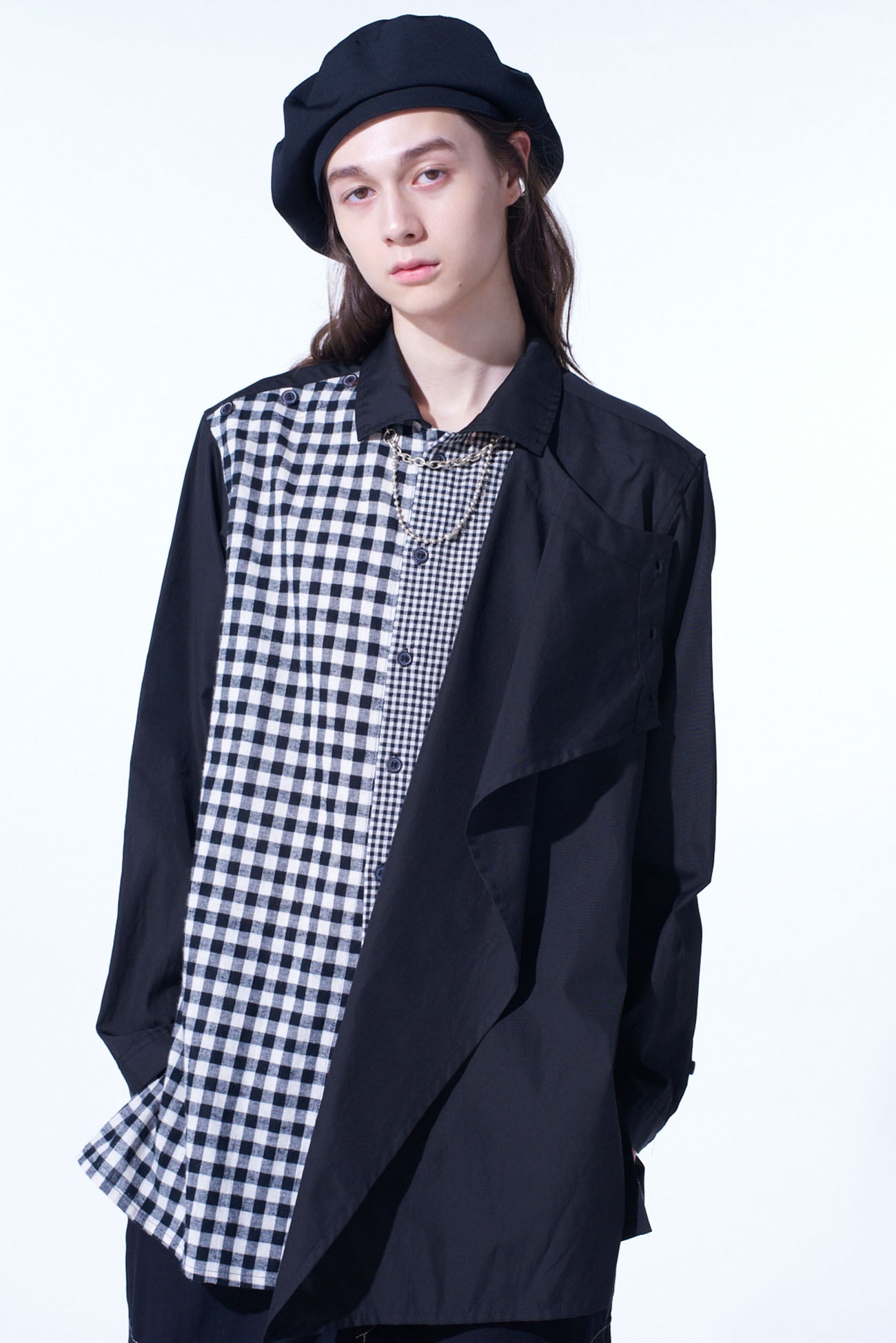 GINGHAM CHECK COMBINATION FRONT LAYER SHIRT