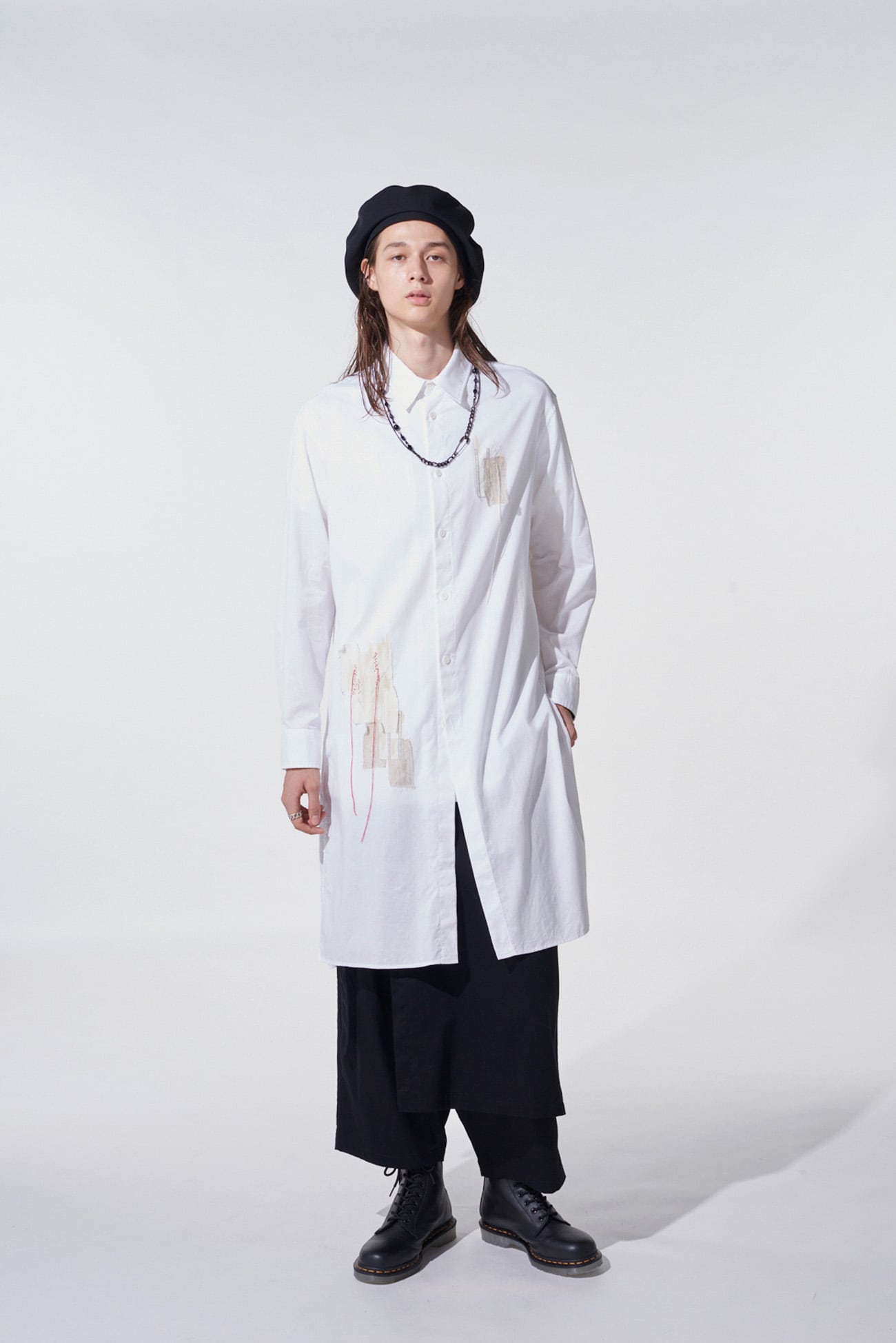 COTTON TWILL "BORO"APPLIQUE LONG SHIRT