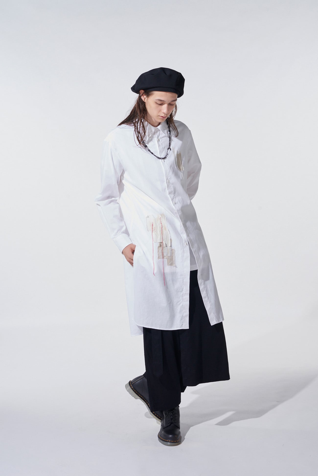 COTTON TWILL "BORO"APPLIQUE LONG SHIRT