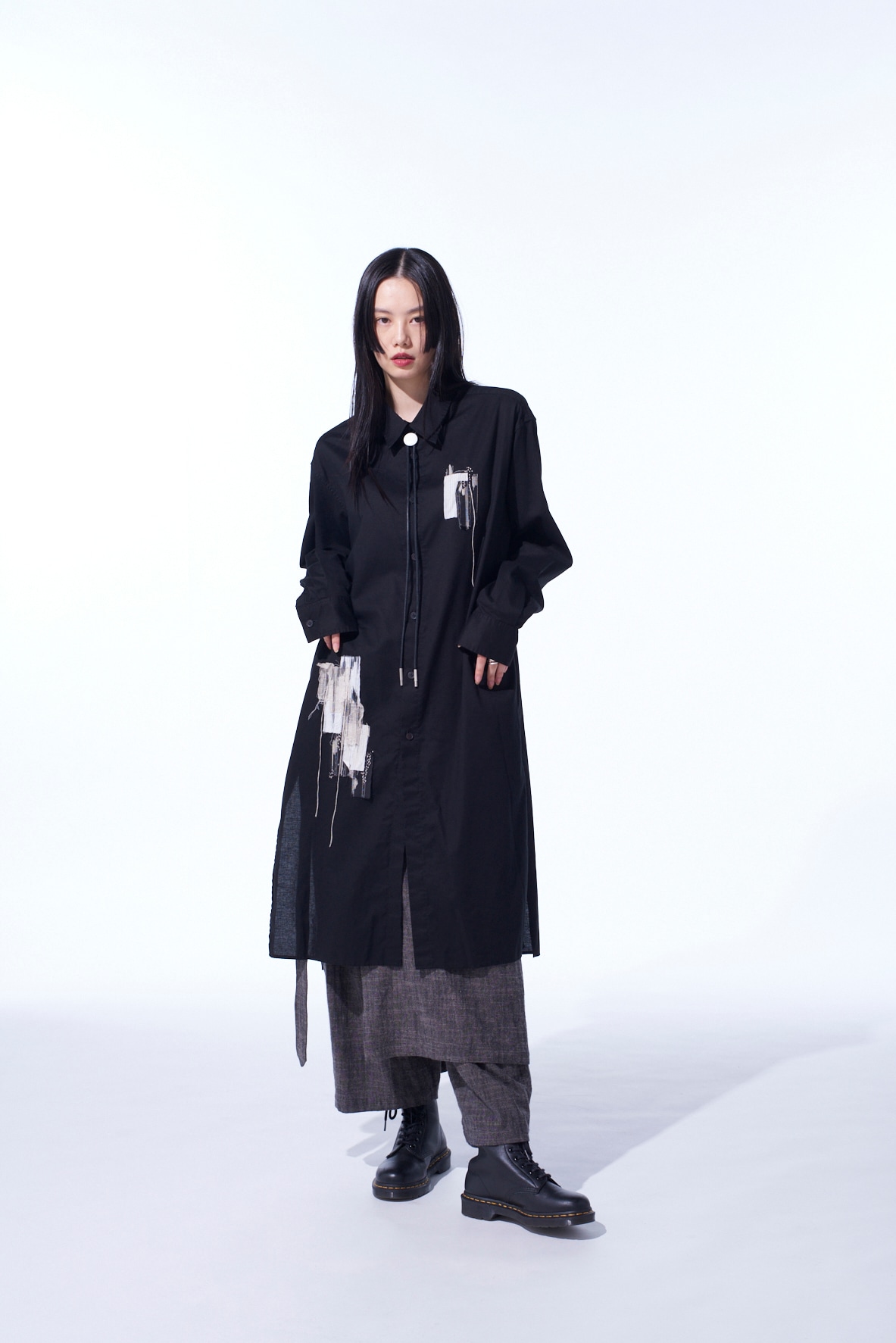 COTTON TWILL "BORO"APPLIQUE LONG SHIRT