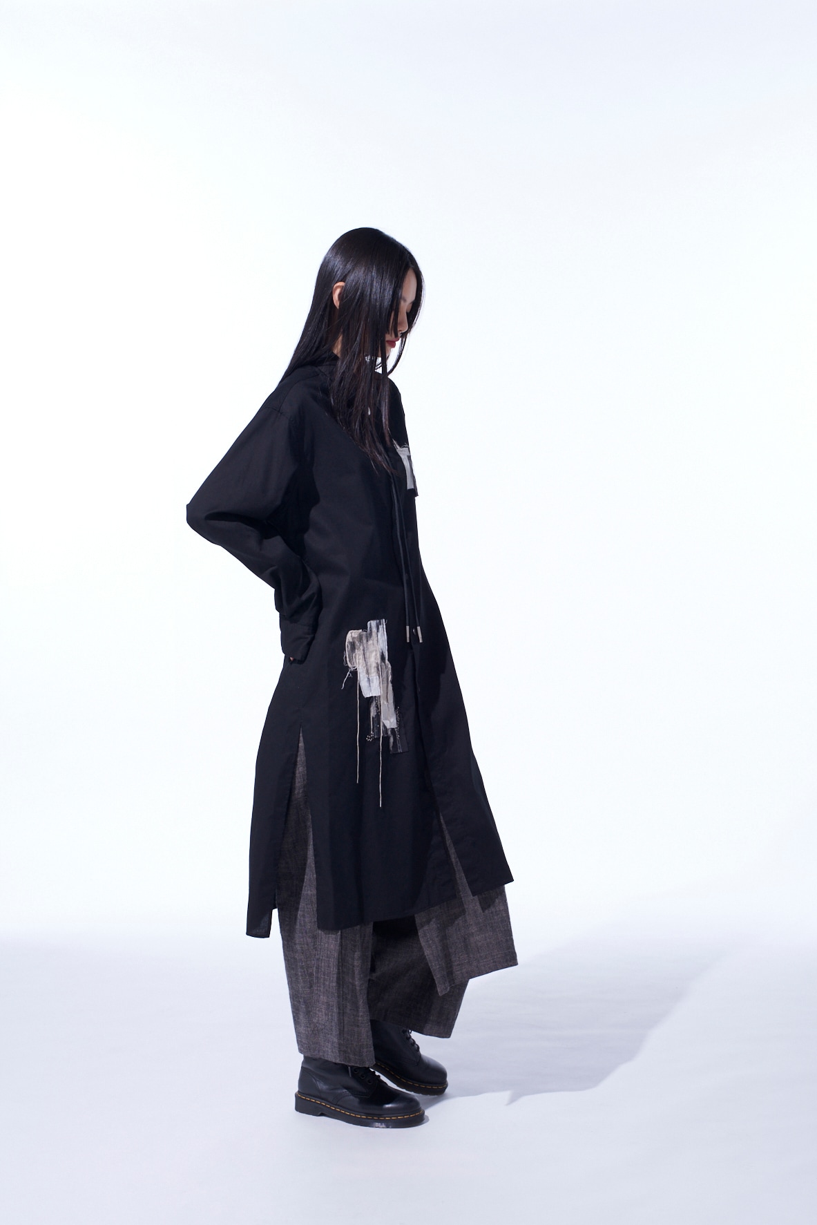 COTTON TWILL "BORO"APPLIQUE LONG SHIRT