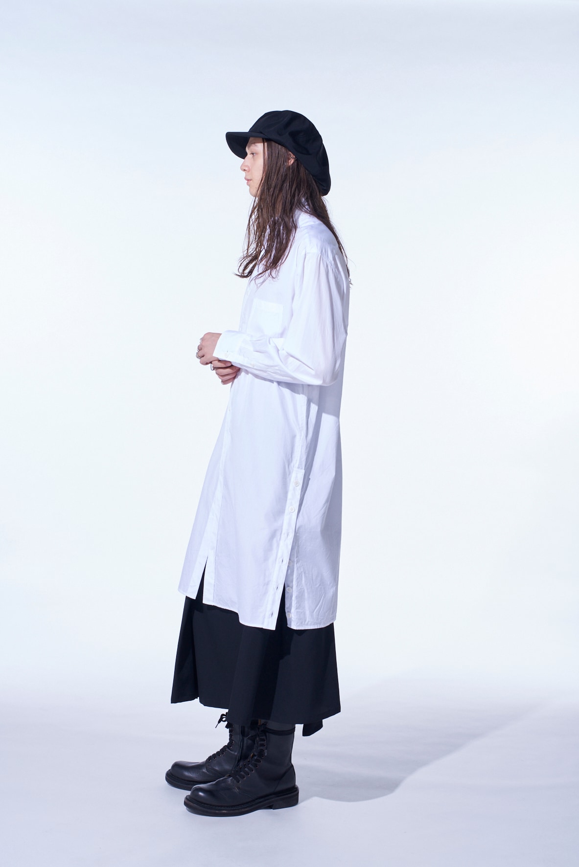 COTTON BROAD BUTTON SLITS LONG SHIRT