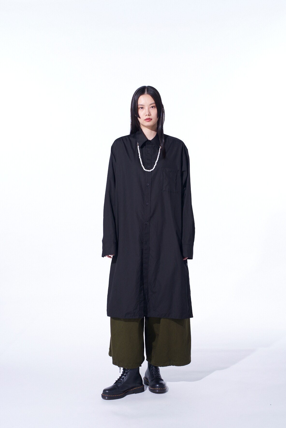 【11/21～11/25 Y's OMOTESANDO 先行販売】COTTON BROAD BUTTON SLITS LONG SHIRT