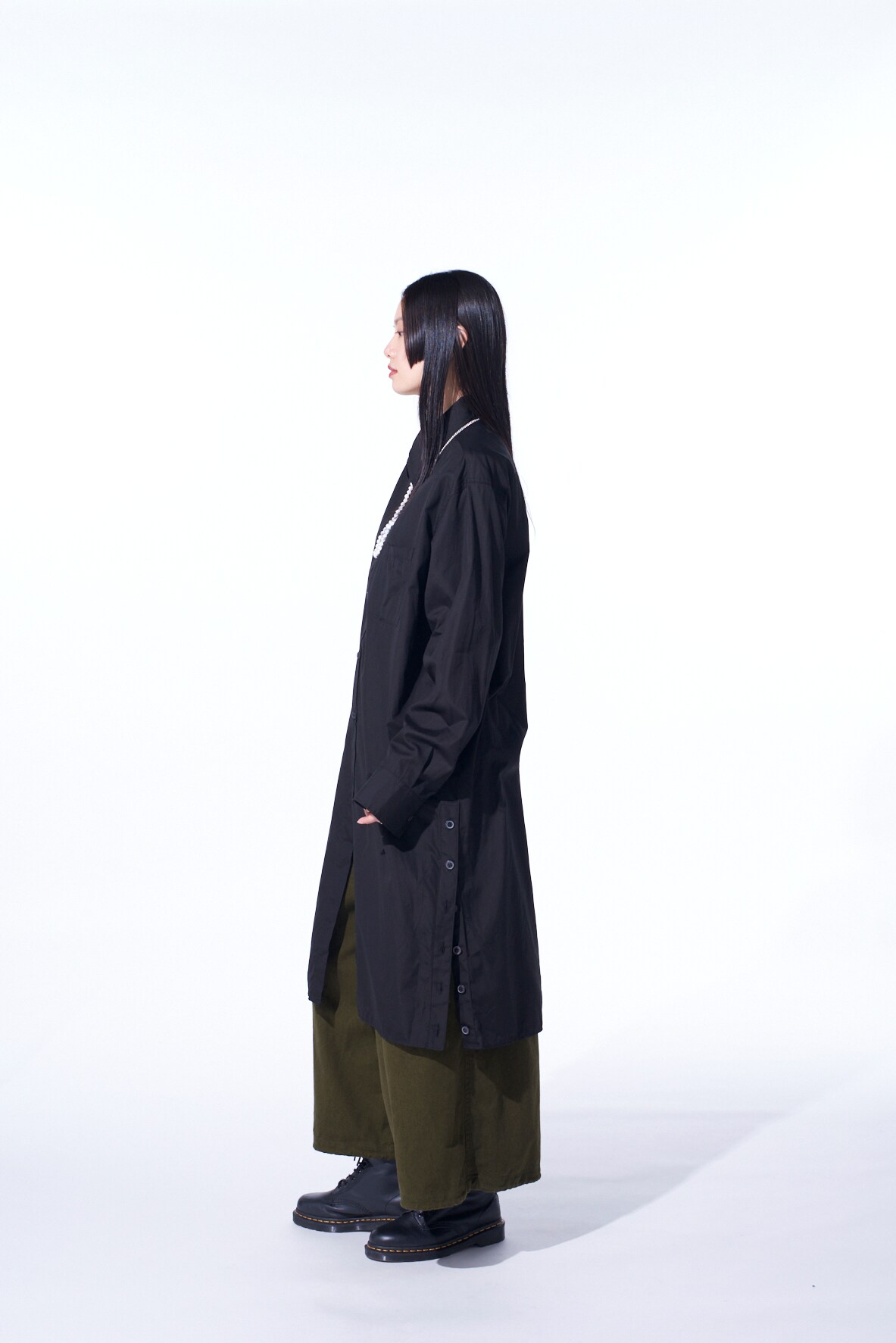 【11/21～11/25 Y's OMOTESANDO 先行販売】COTTON BROAD BUTTON SLITS LONG SHIRT