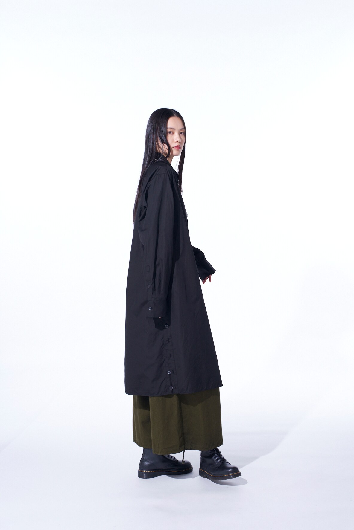 【11/21～11/25 Y's OMOTESANDO 先行販売】COTTON BROAD BUTTON SLITS LONG SHIRT