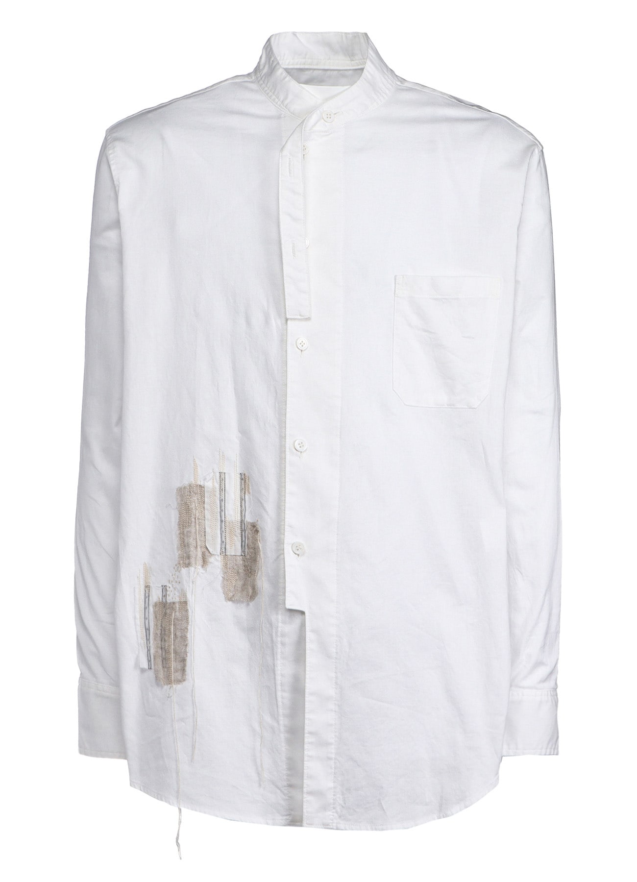 COTTON TWILL "BORO"APPLIQUE STAND COLLAR SHIRT