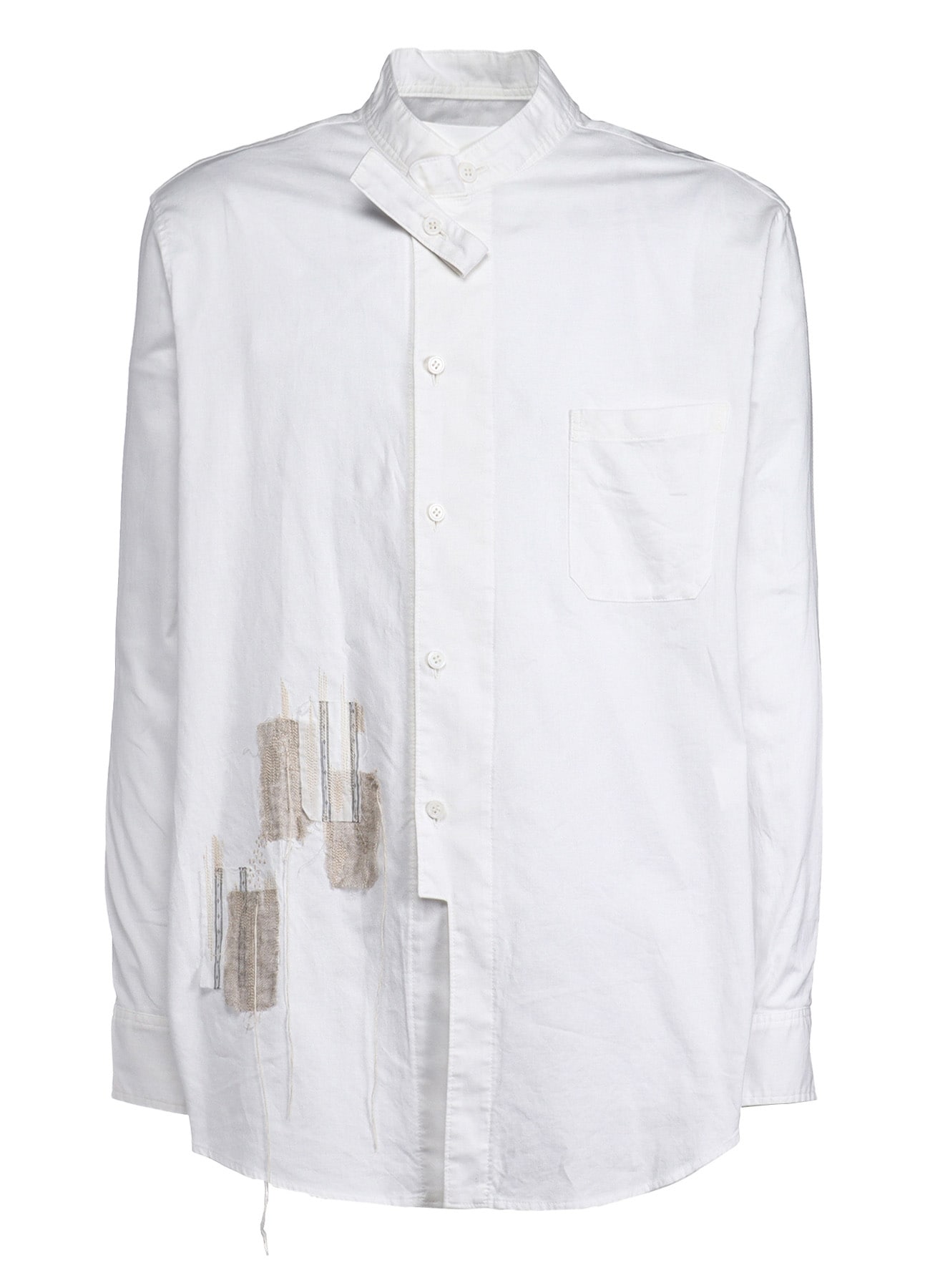 COTTON TWILL "BORO"APPLIQUE STAND COLLAR SHIRT