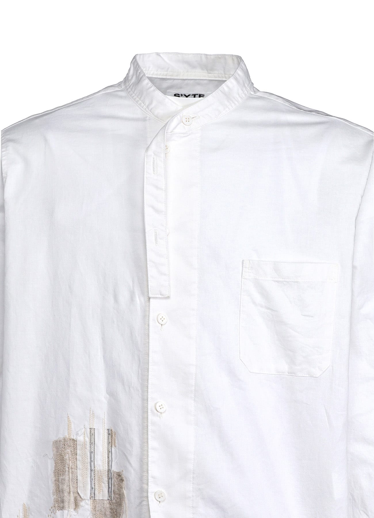 COTTON TWILL "BORO"APPLIQUE STAND COLLAR SHIRT