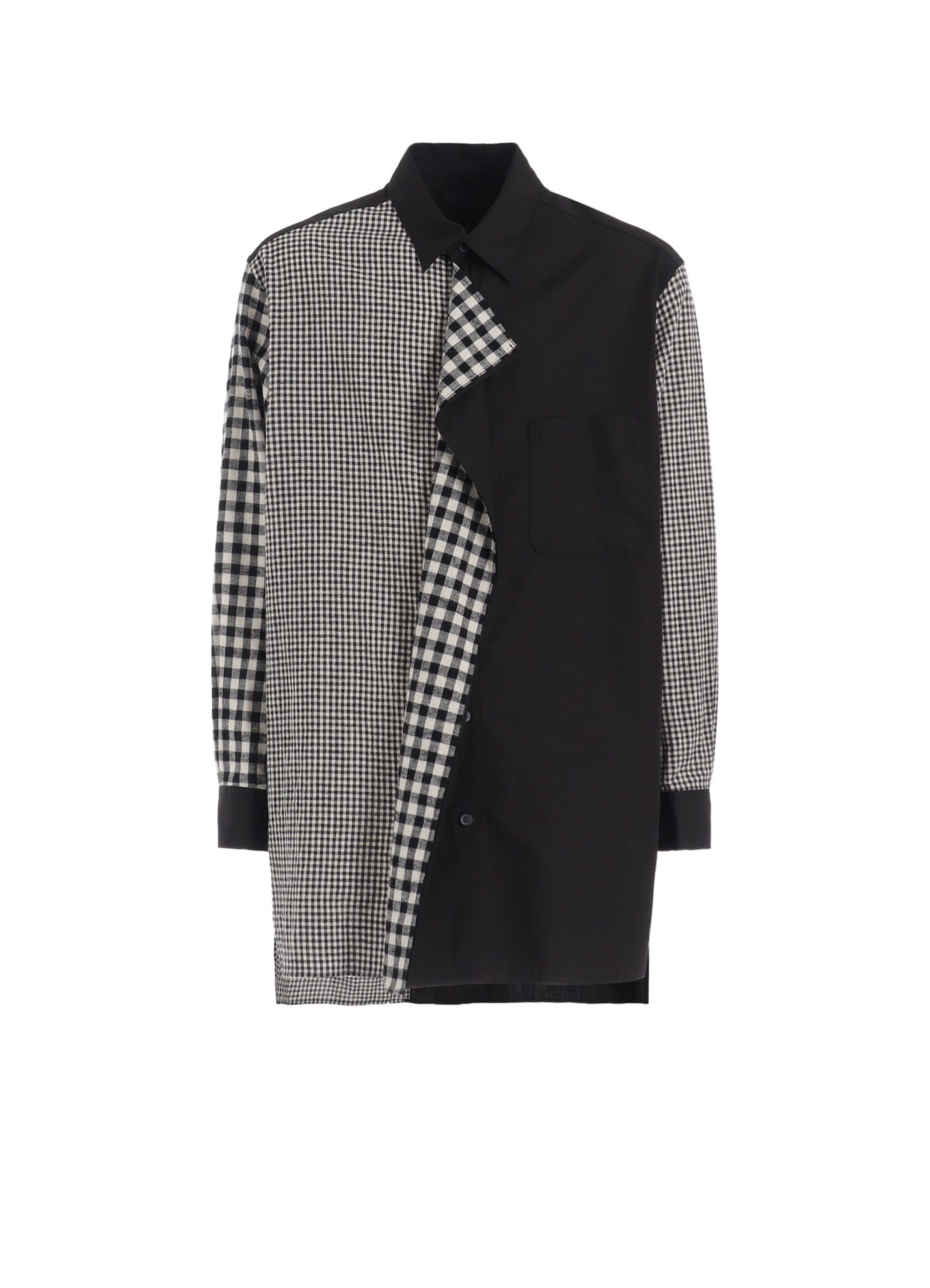 GINGHAM CHECK COMBINATION DRAPED SHIRT