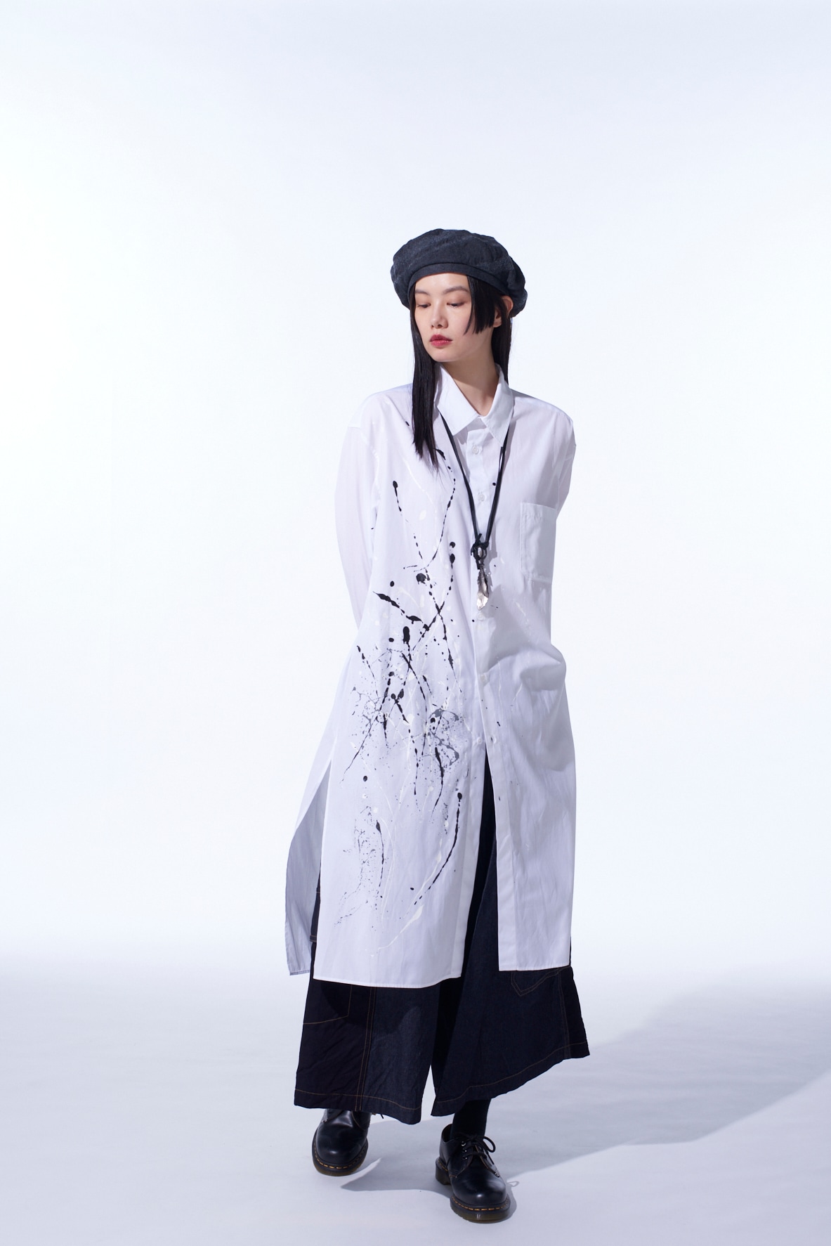 COTTON BROAD SPLASH PAINTED LONG SHIRT(M White): S'YTE｜THE SHOP YOHJI  YAMAMOTO