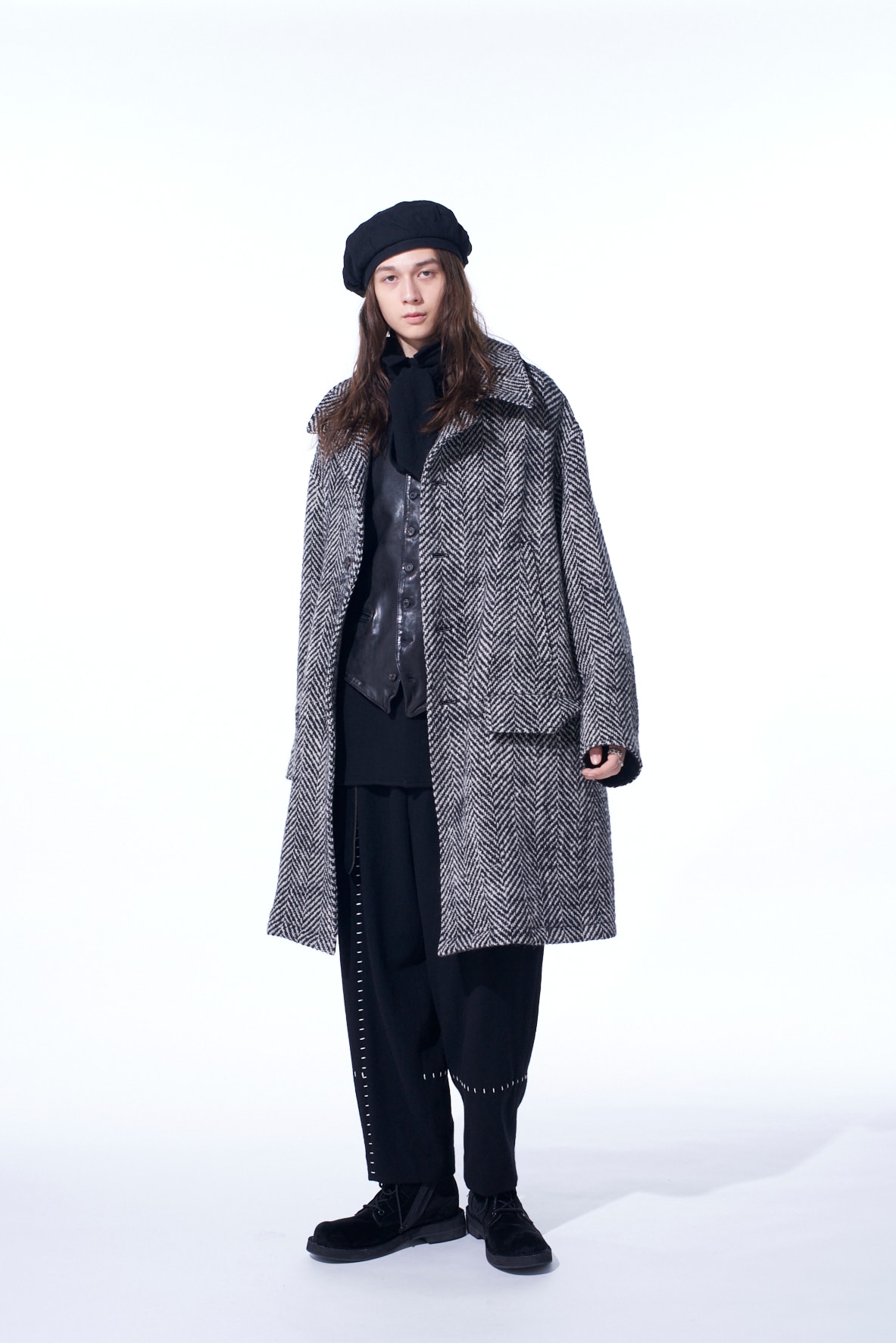 【11/21～11/25 Y's OMOTESANDO 先行販売】HERRINGBONE TWEED OVERSIZED SOUTIEN COLLAR COAT