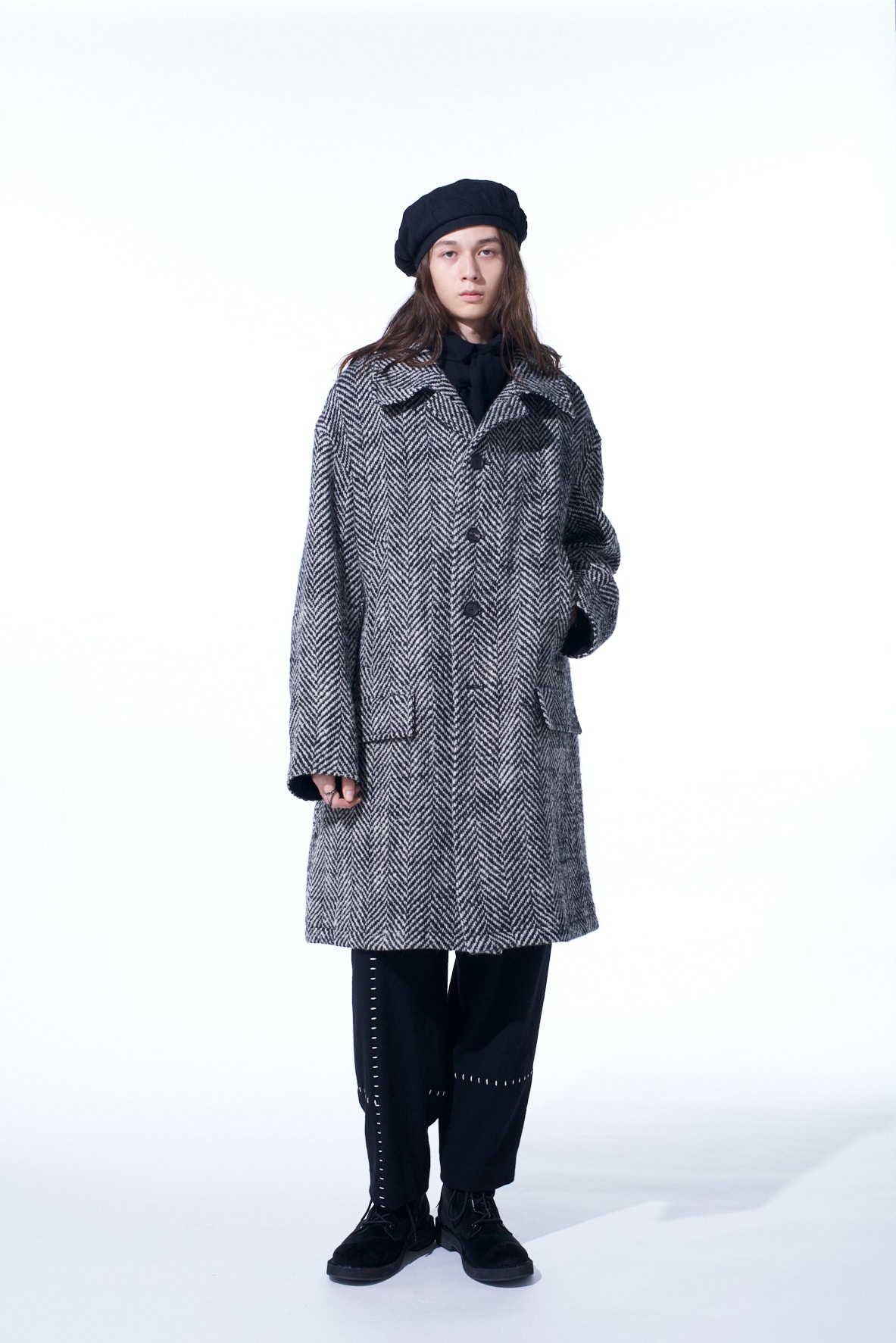 【11/21～11/25 Y's OMOTESANDO 先行販売】HERRINGBONE TWEED OVERSIZED SOUTIEN COLLAR COAT