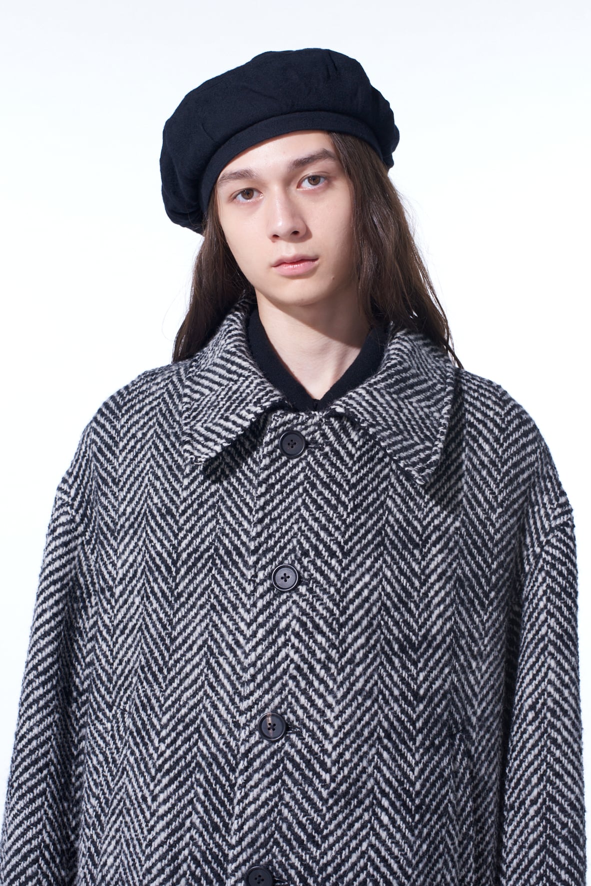 【11/21～11/25 Y's OMOTESANDO 先行販売】HERRINGBONE TWEED OVERSIZED SOUTIEN COLLAR COAT