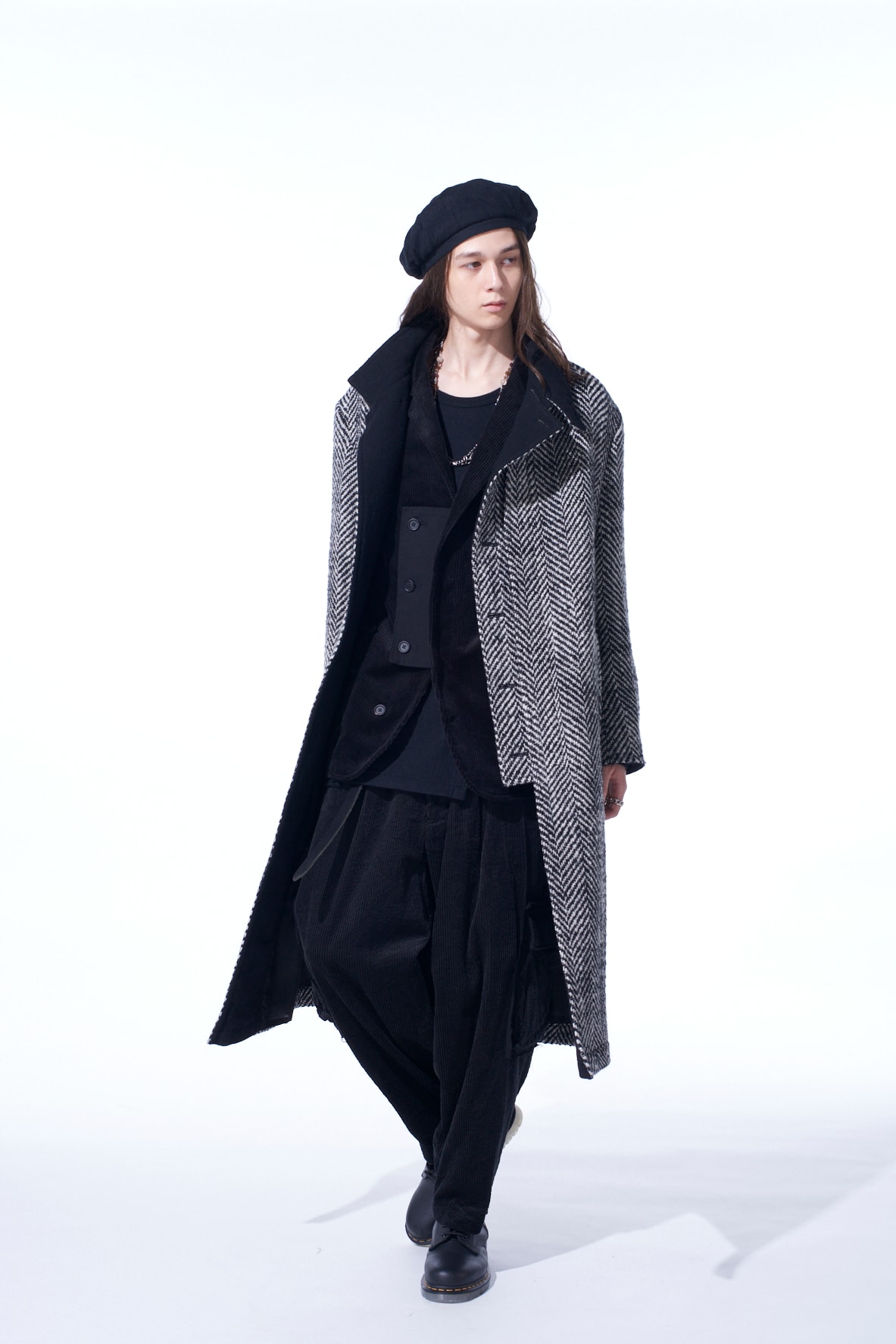 【11/21～11/25 Y's OMOTESANDO 先行販売】HERRINGBONE TWEED STAND COLLAR COAT