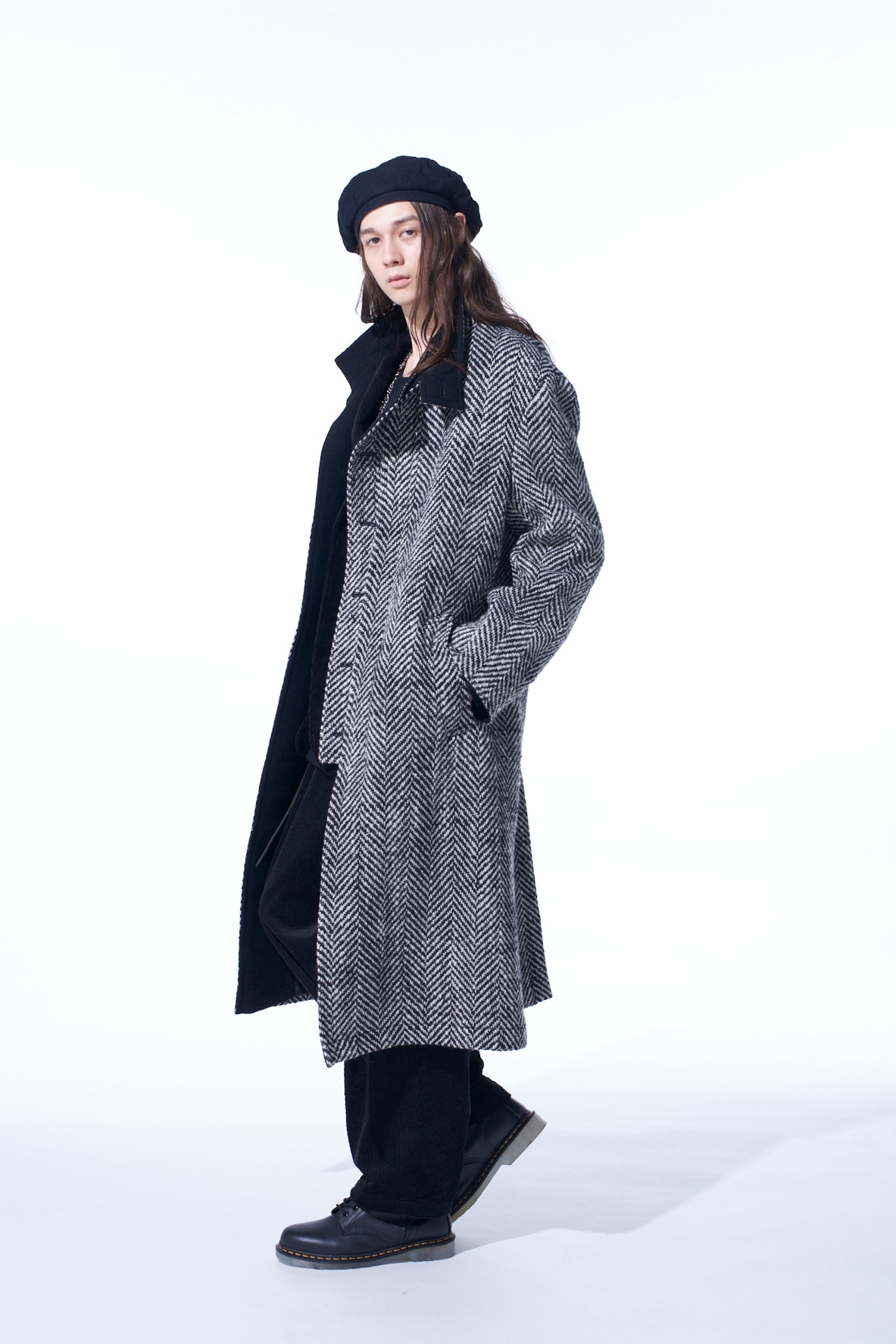 【11/21～11/25 Y's OMOTESANDO 先行販売】HERRINGBONE TWEED STAND COLLAR COAT