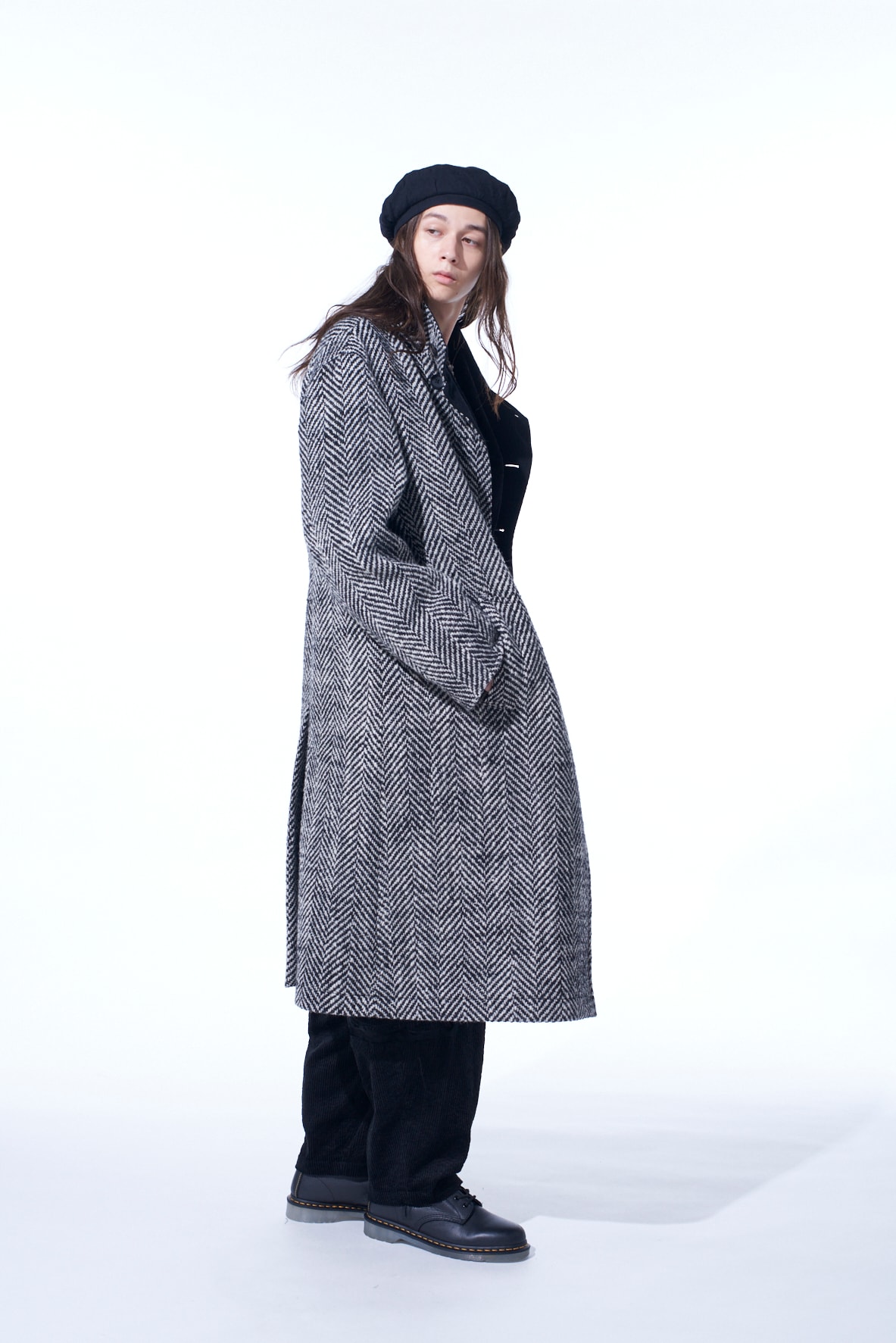 【11/21～11/25 Y's OMOTESANDO 先行販売】HERRINGBONE TWEED STAND COLLAR COAT