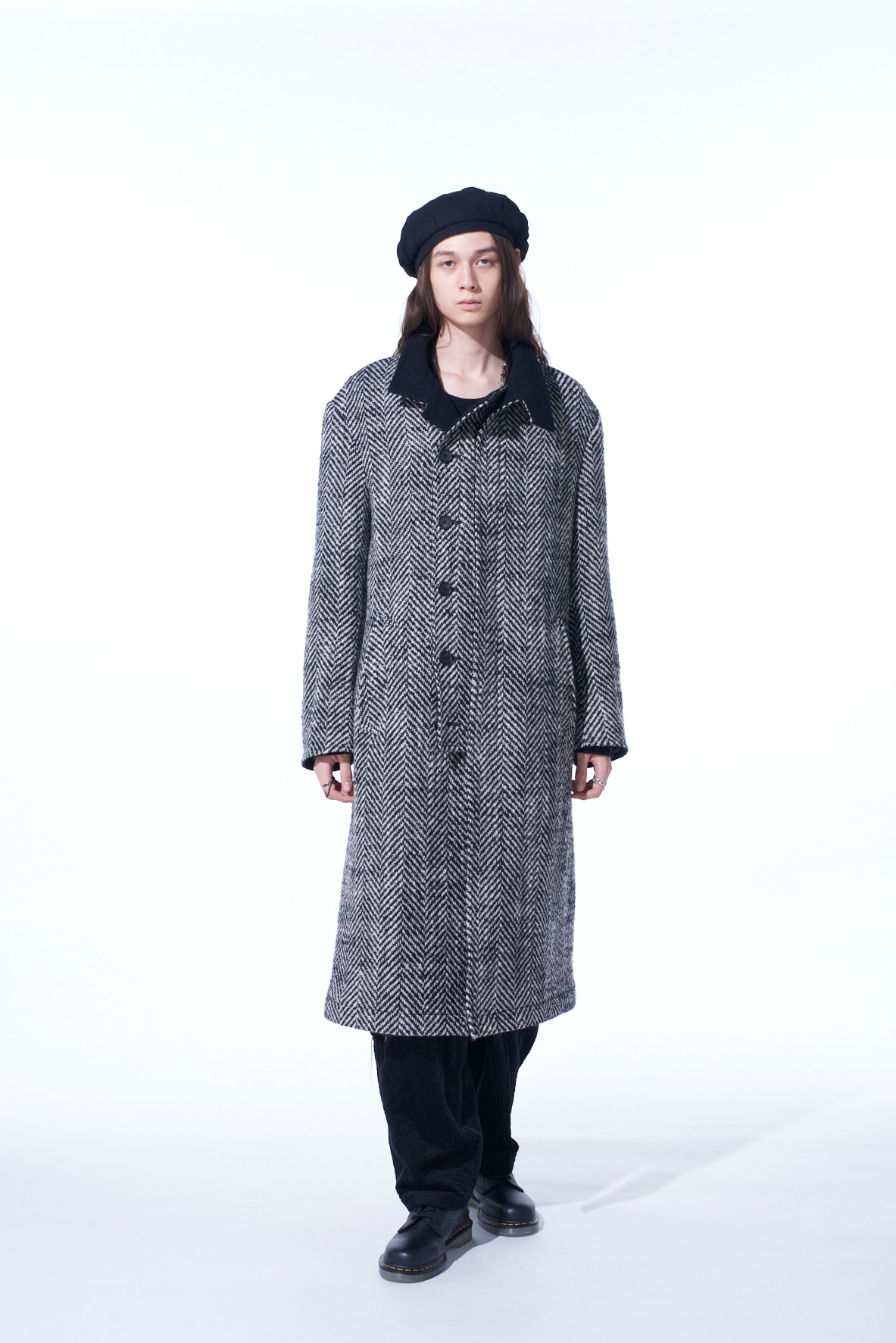 【11/21～11/25 Y's OMOTESANDO 先行販売】HERRINGBONE TWEED STAND COLLAR COAT