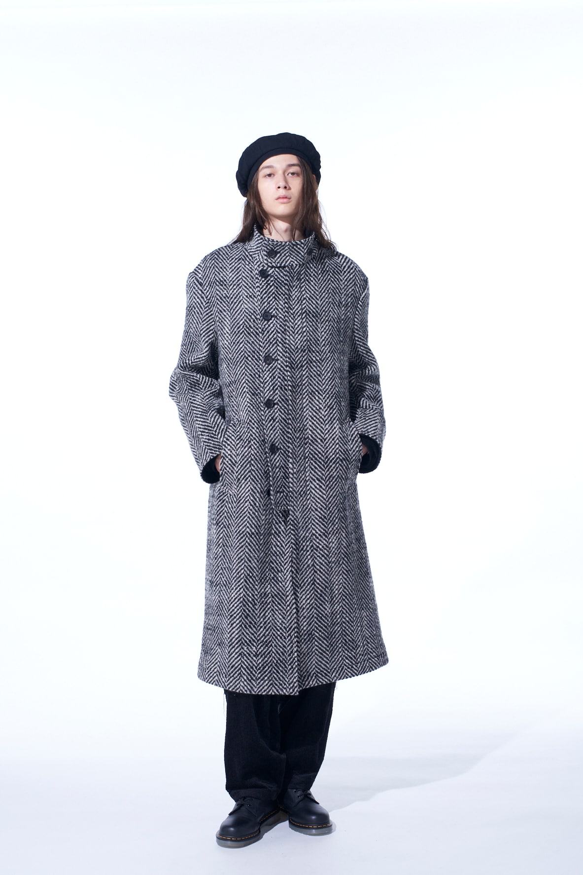 【11/21～11/25 Y's OMOTESANDO 先行販売】HERRINGBONE TWEED STAND COLLAR COAT