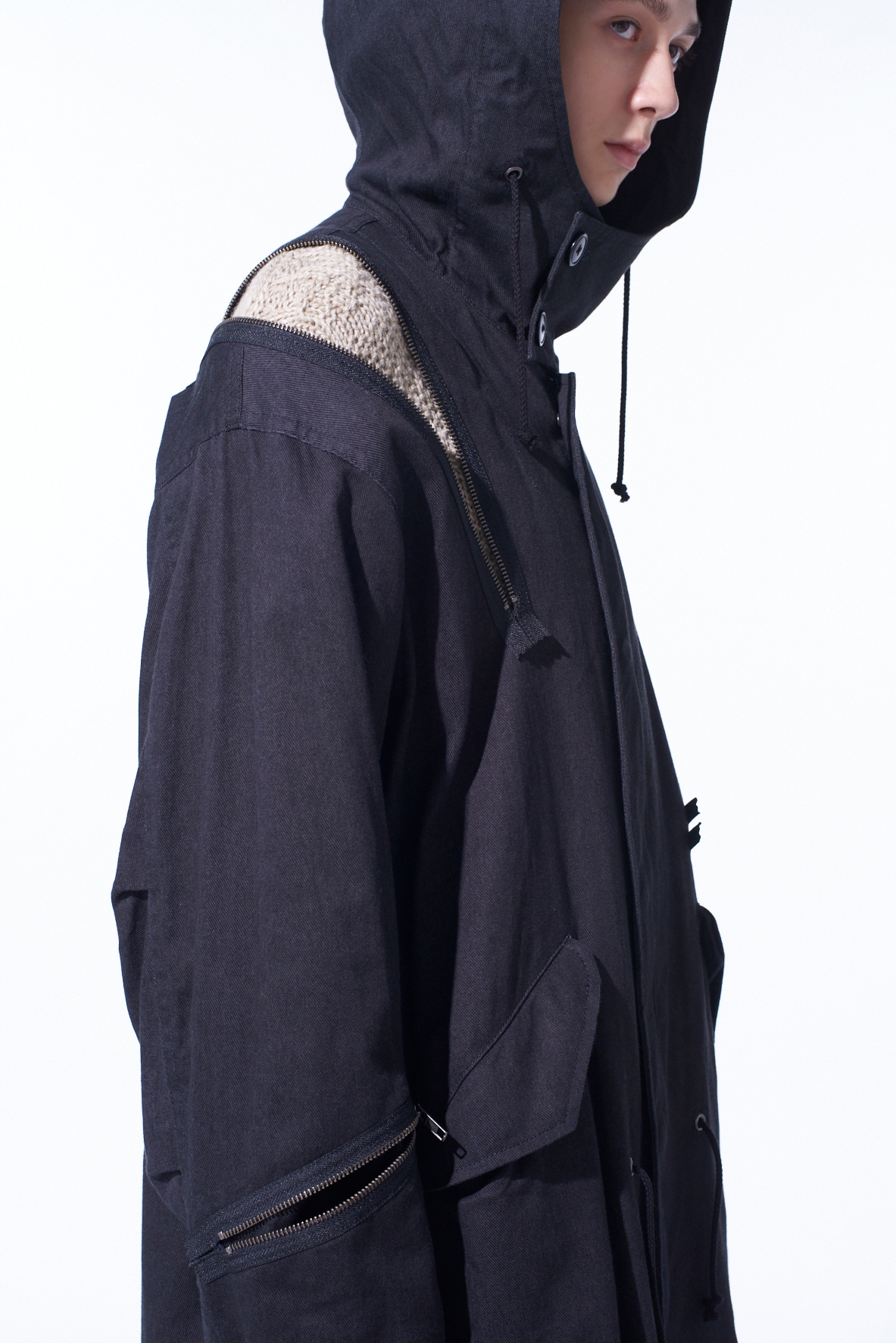 COTTON DRILL ZIPPER MODS COAT