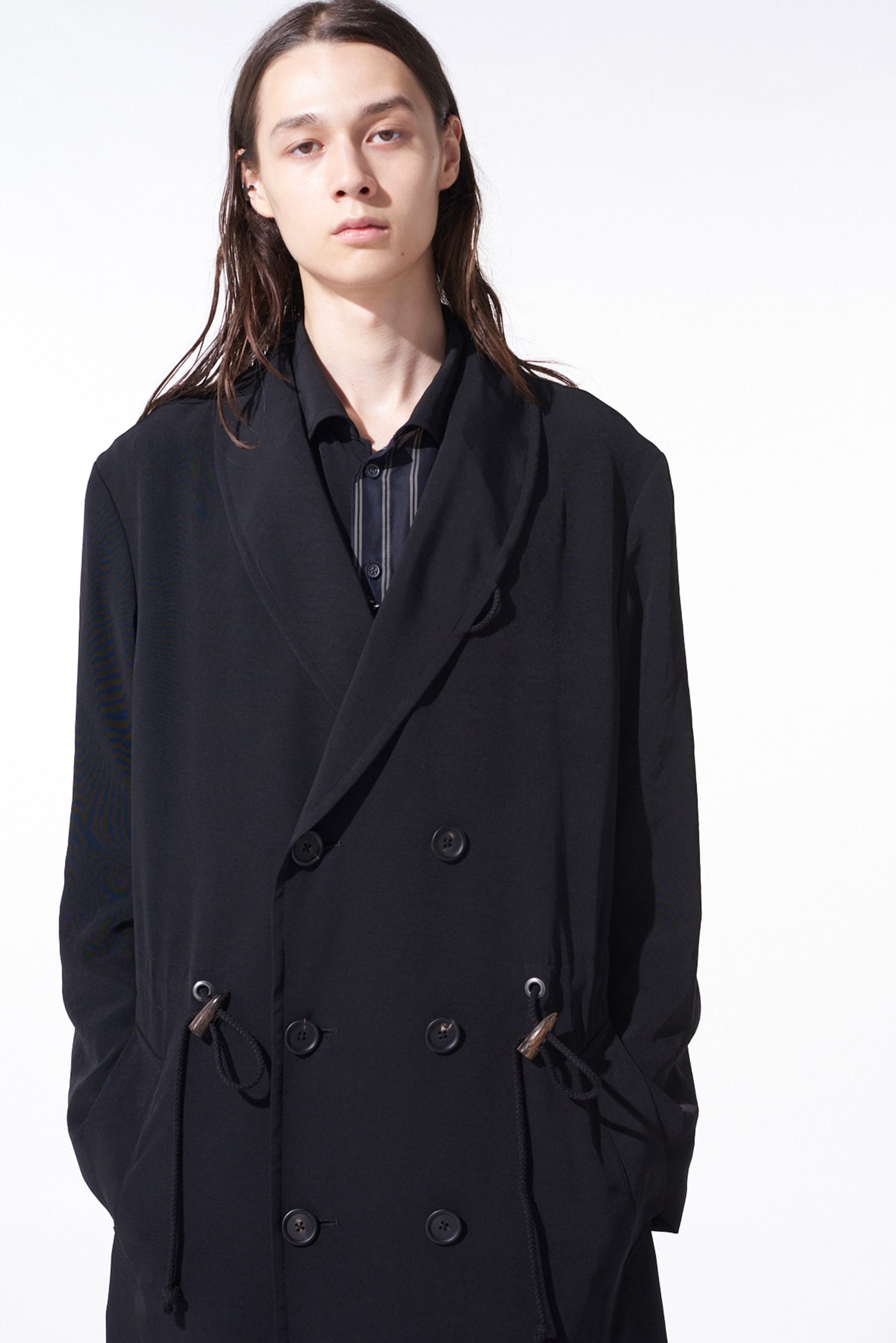 CREPE de CHINE SHAWL COLLAR DOUBLE-BREASTED COAT