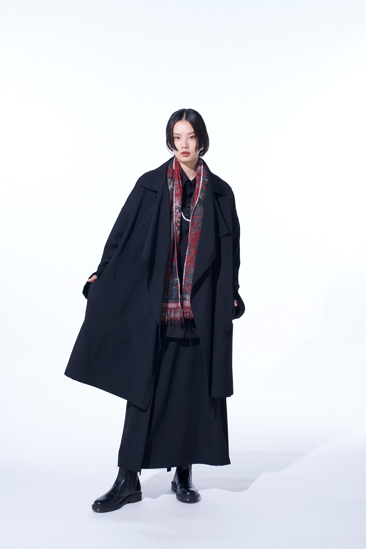 【11/21～11/25 Y's OMOTESANDO 先行販売】WASHER WOOL GABARDINE FLAME DOUBLE DRAPE COAT