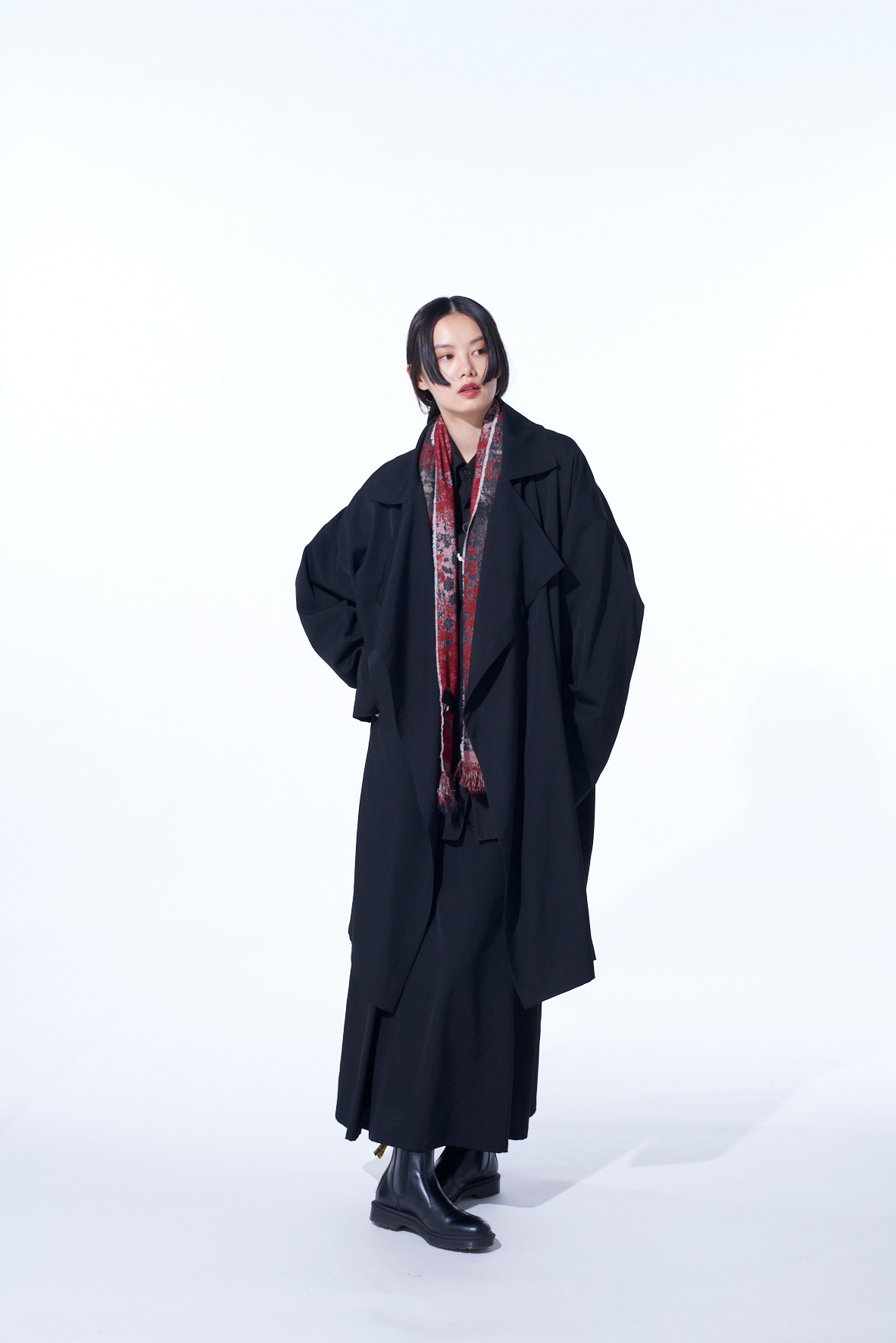 【11/21～11/25 Y's OMOTESANDO 先行販売】WASHER WOOL GABARDINE FLAME DOUBLE DRAPE COAT