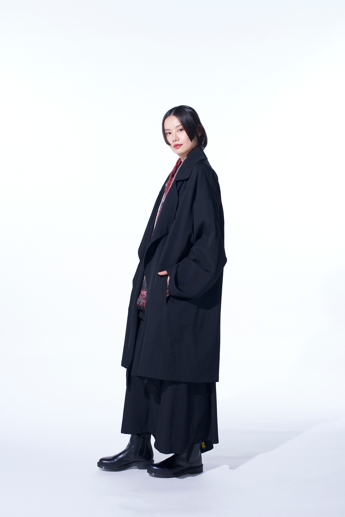 【11/21～11/25 Y's OMOTESANDO 先行販売】WASHER WOOL GABARDINE FLAME DOUBLE DRAPE COAT