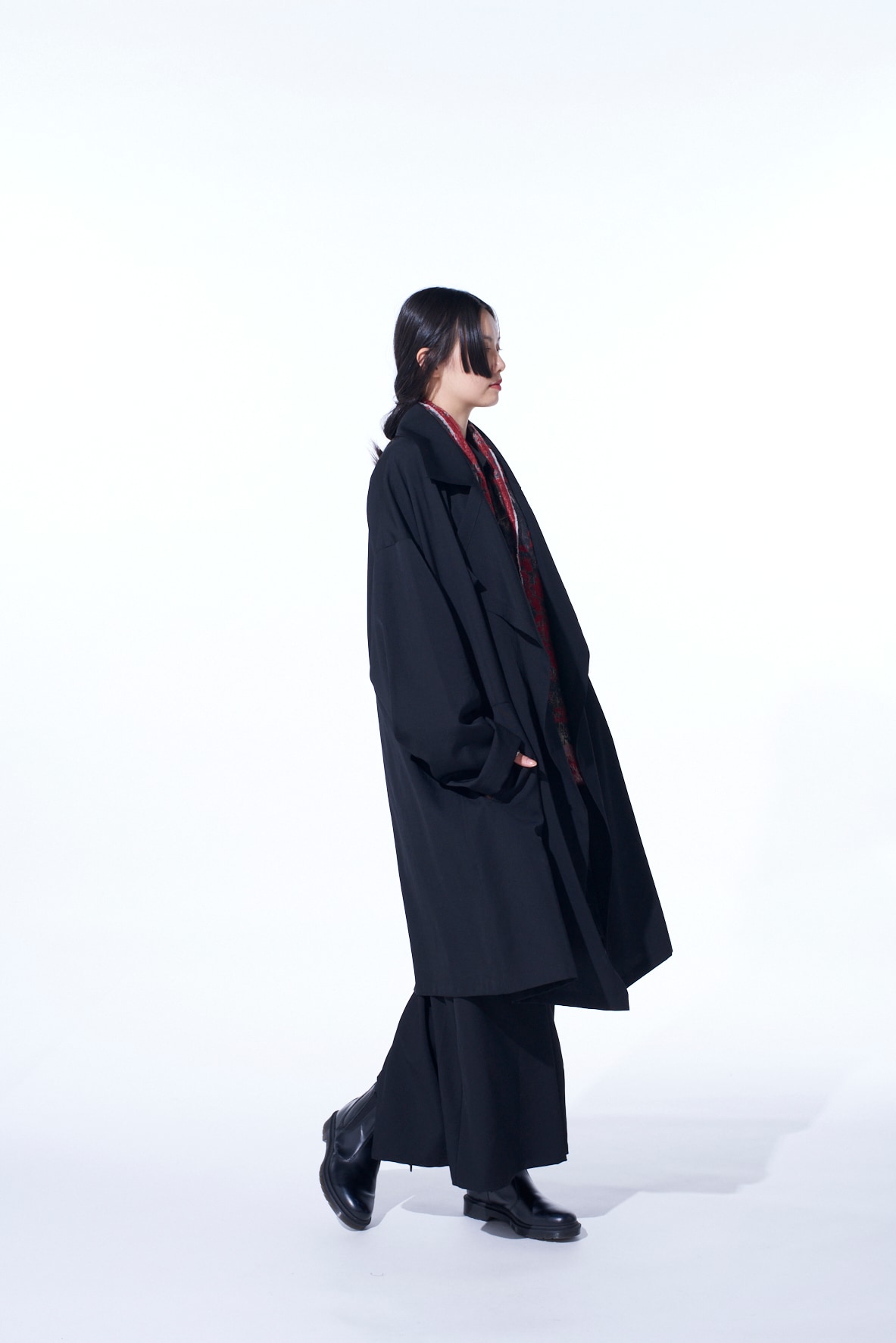 【11/21～11/25 Y's OMOTESANDO 先行販売】WASHER WOOL GABARDINE FLAME DOUBLE DRAPE COAT