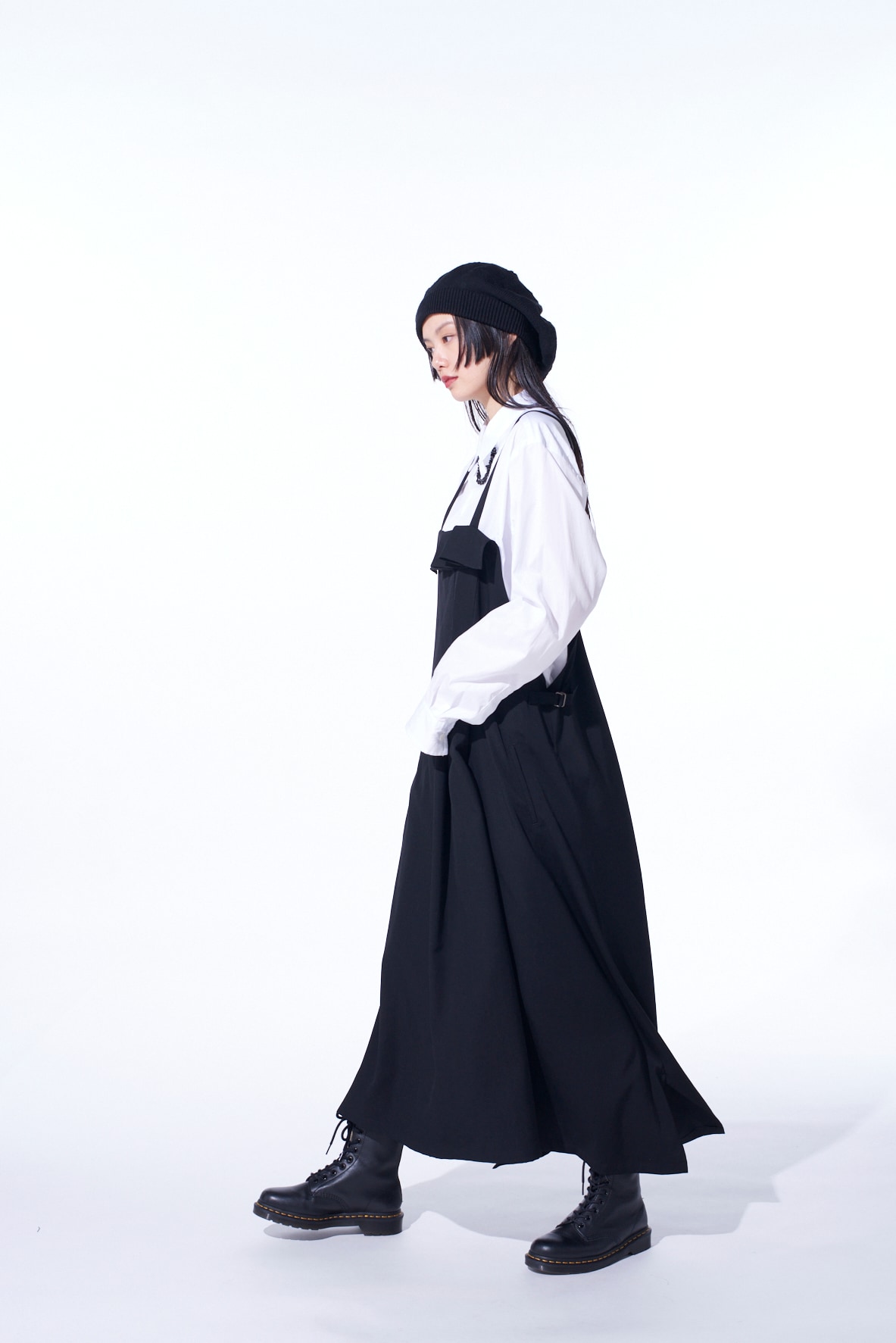 【11/21～11/25 Y's OMOTESANDO 先行販売】WASHER WOOL GABARDINE PLEATED SHOULDER STRAP DRESS