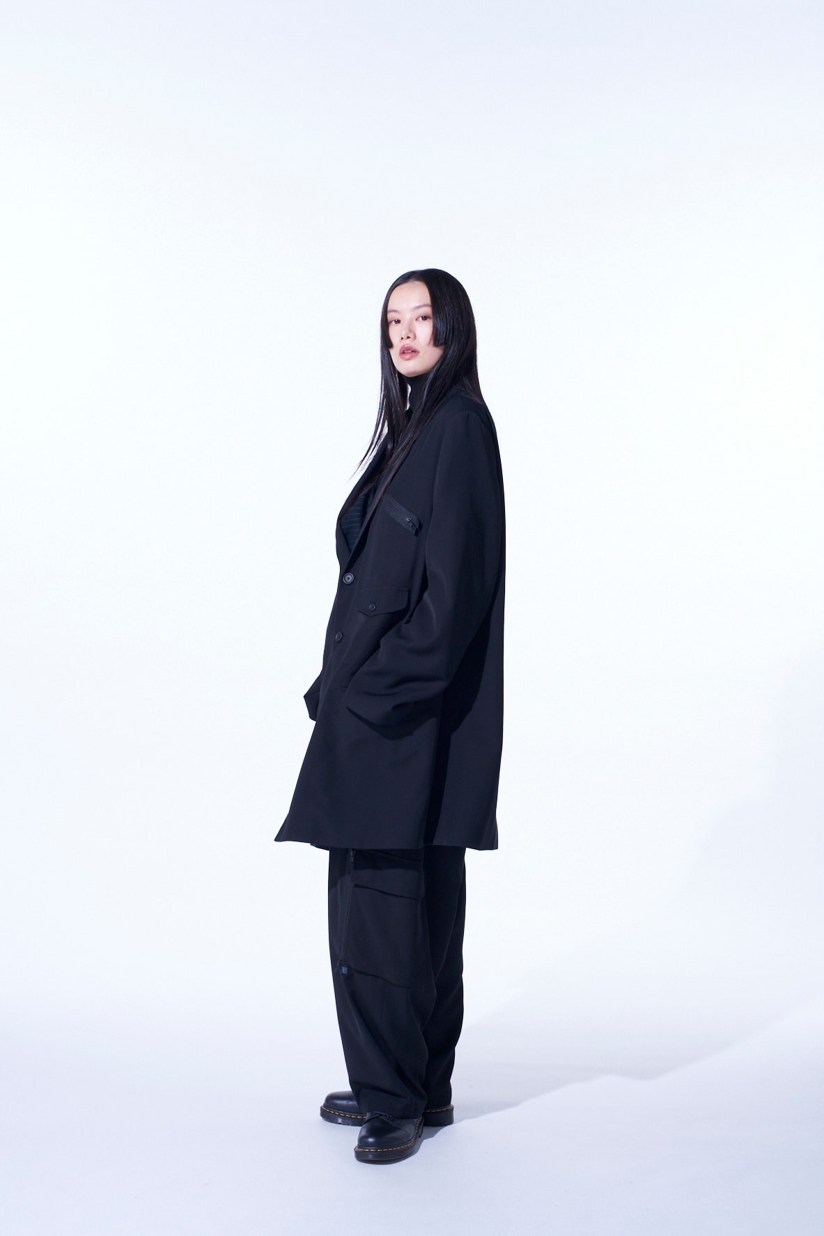 PE/GABARDINE ZIPPER-TAPED LONG JACKET