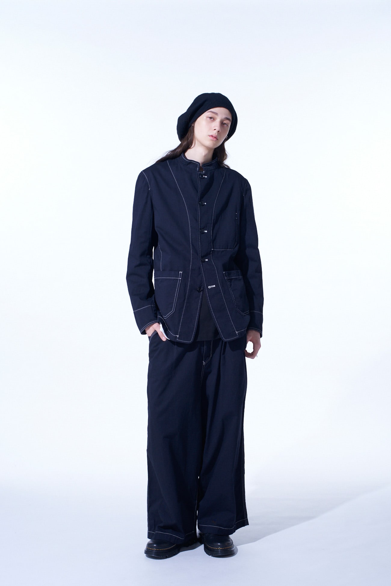 COTTON TWILL GARMENT DYED STAND COLLAR JACKET