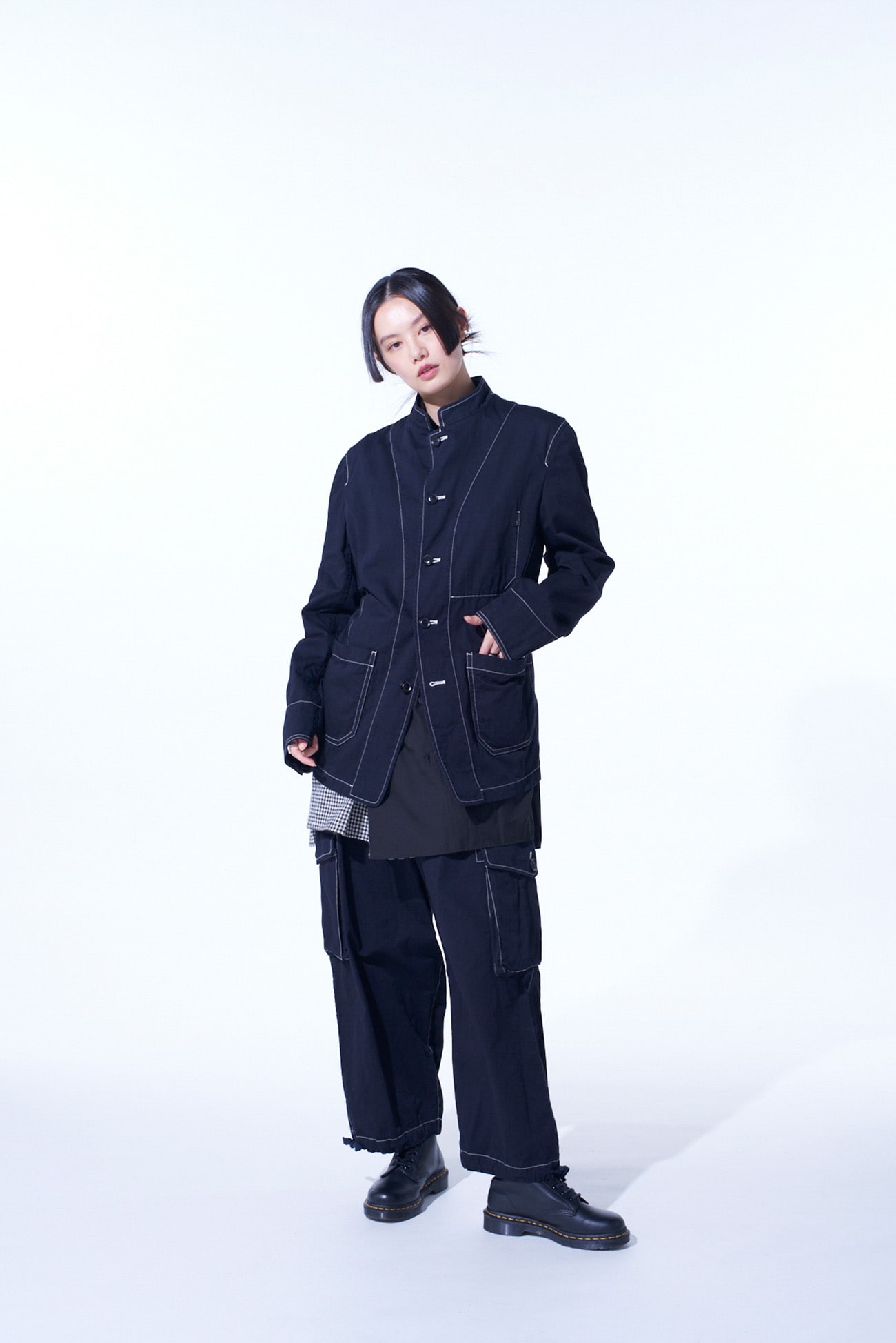 COTTON TWILL GARMENT DYED STAND COLLAR JACKET