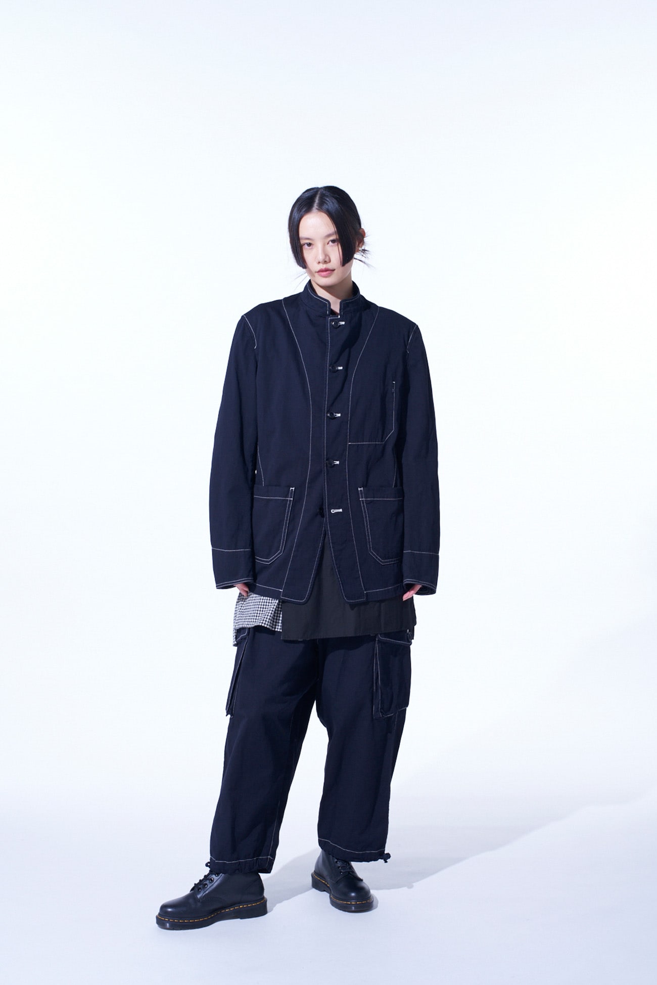 COTTON TWILL GARMENT DYED STAND COLLAR JACKET