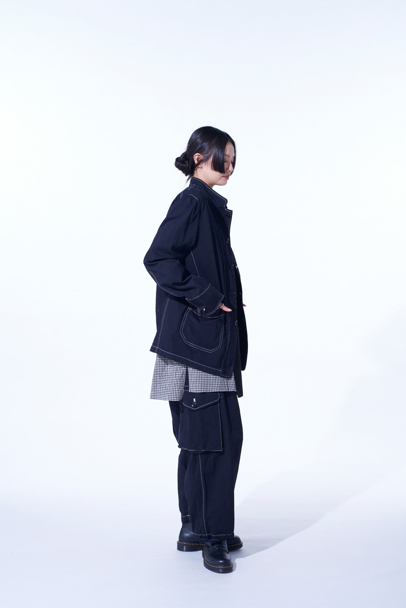 COTTON TWILL GARMENT DYED STAND COLLAR JACKET