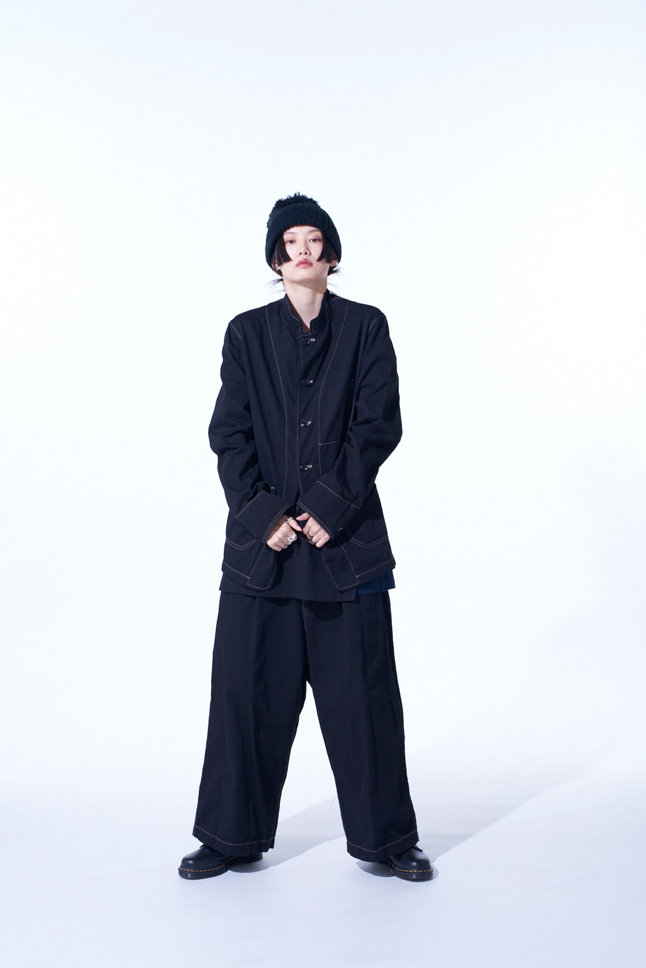 COTTON TWILL GARMENT DYED STAND COLLAR JACKET