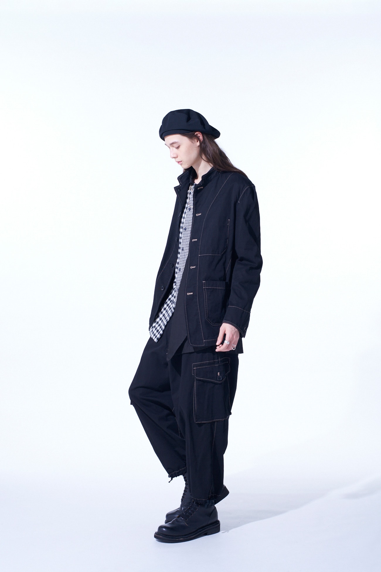 COTTON TWILL GARMENT DYED STAND COLLAR JACKET