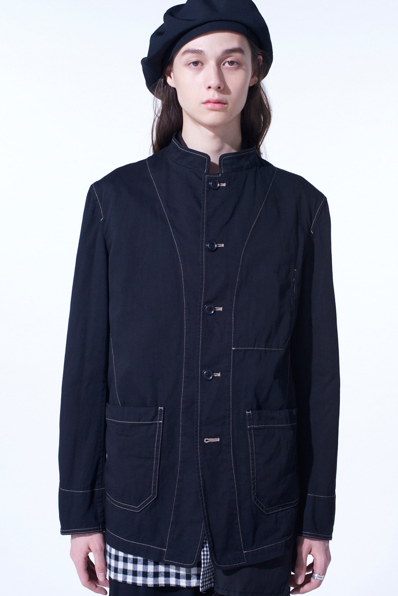 COTTON TWILL GARMENT DYED STAND COLLAR JACKET