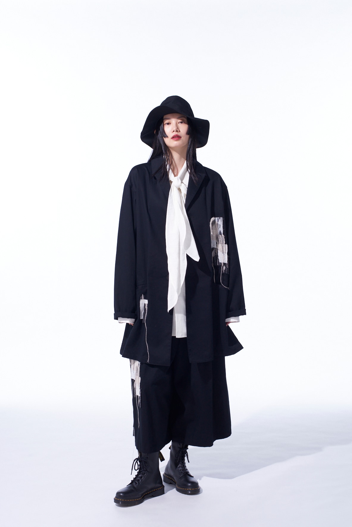 COTTON TWILL "BORO"APPLIQUE LONG JACKET