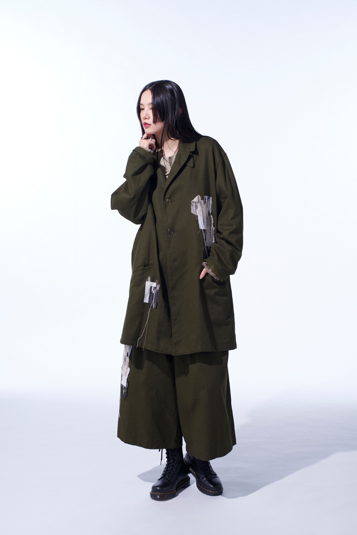 COTTON DRILL "BORO"APPLIQUE LONG JACKET