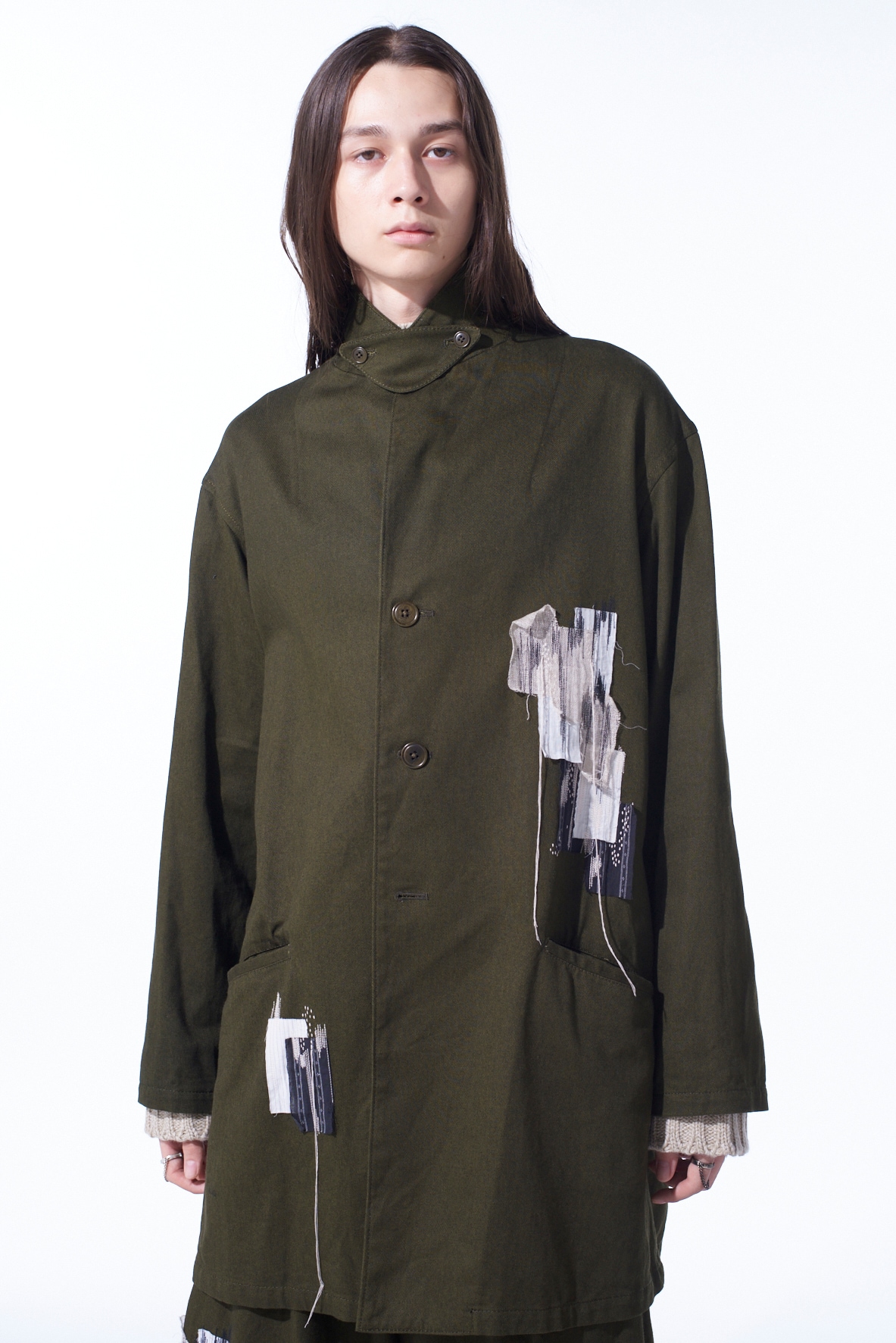 COTTON DRILL "BORO"APPLIQUE LONG JACKET