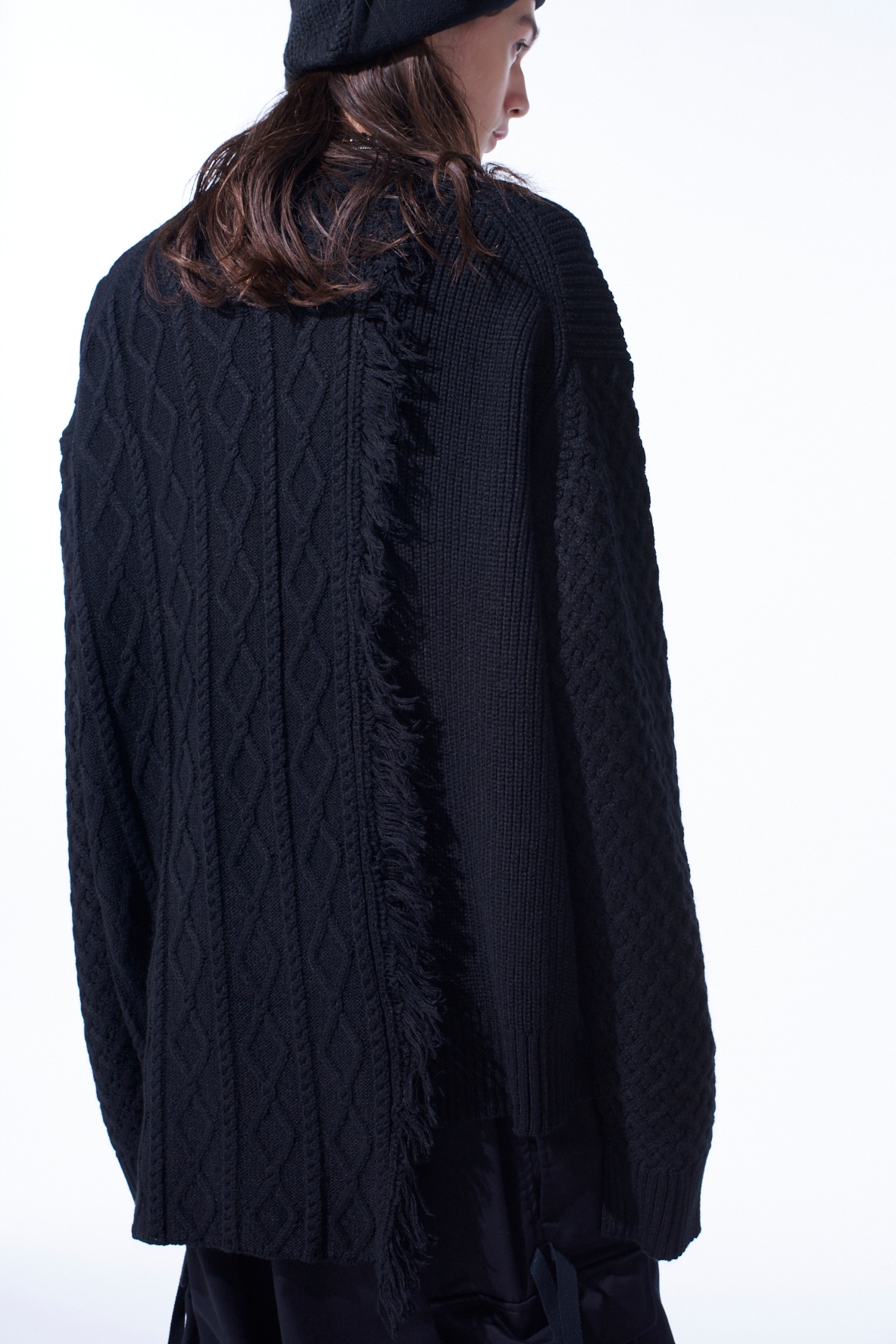 CORPILON BULKY WOOL ASYMMETRICAL FRINGE MOCK NECK KNIT