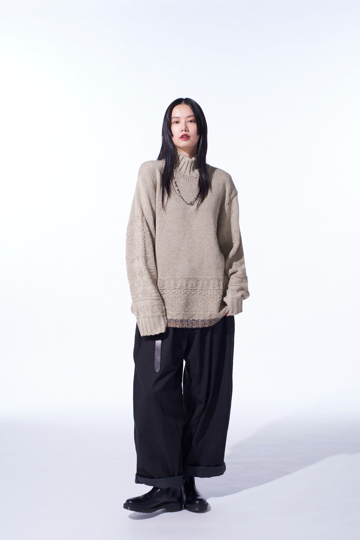 BULKY WOOL LYNX HIGH NECK KNIT