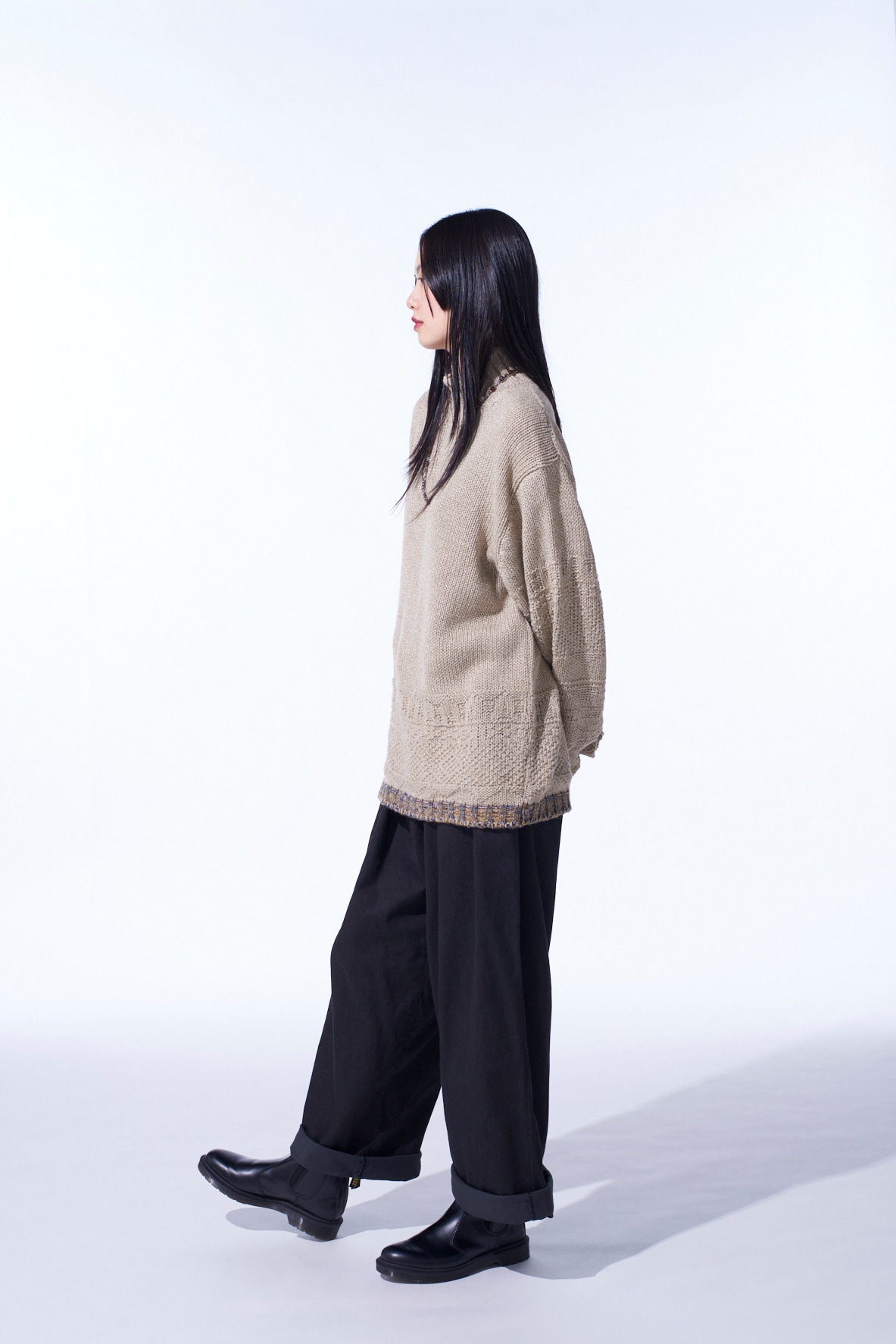 BULKY WOOL LYNX HIGH NECK KNIT