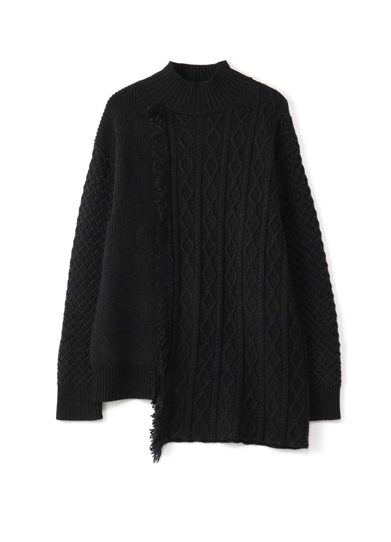 Basolan Silk Wool Alan Fringe High Neck Pullover