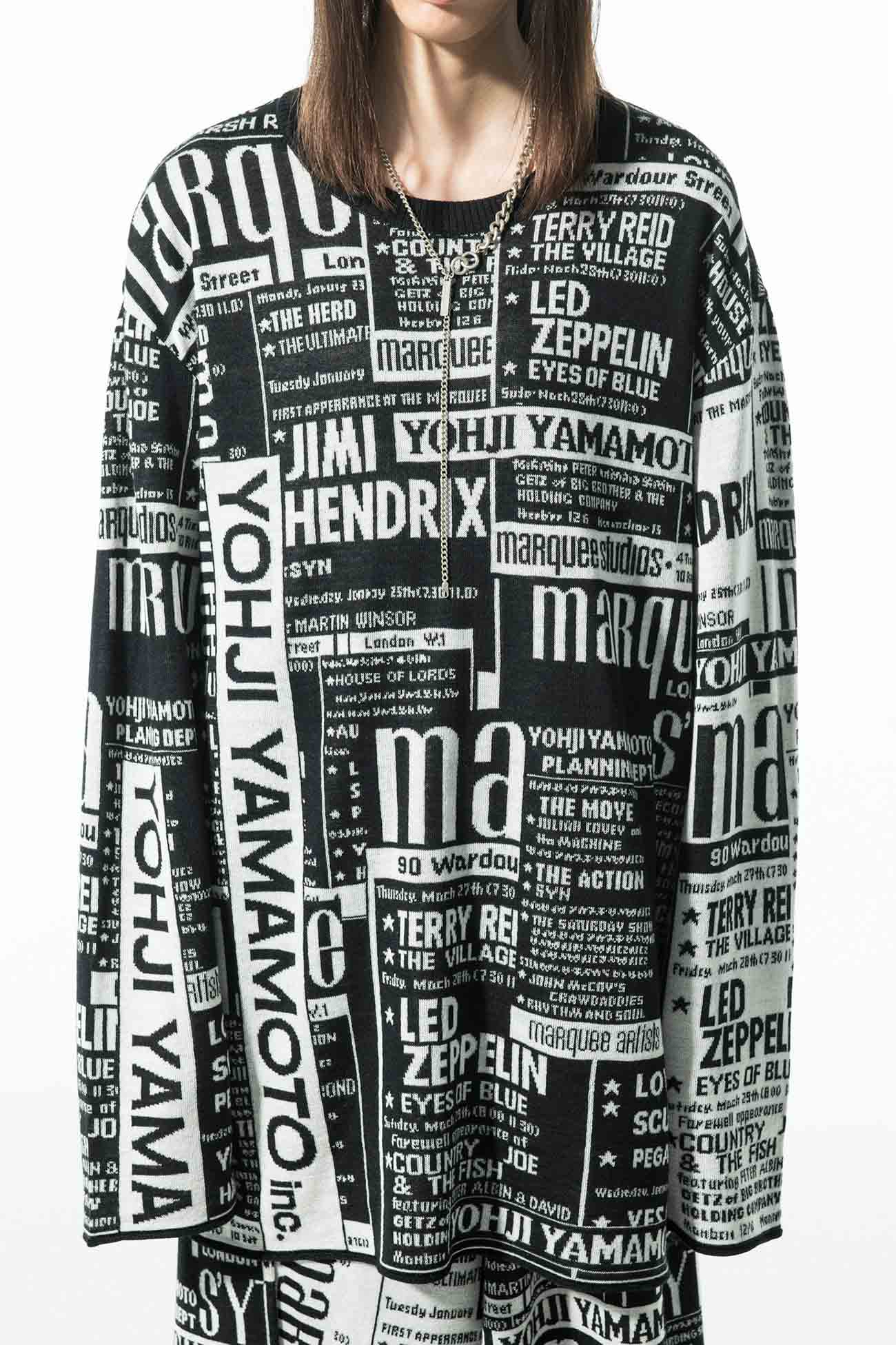 S’YTE × marquee club(R) Newspaper Collage Hameauze Jacquard Crew Raglan Sleeve Long Knit